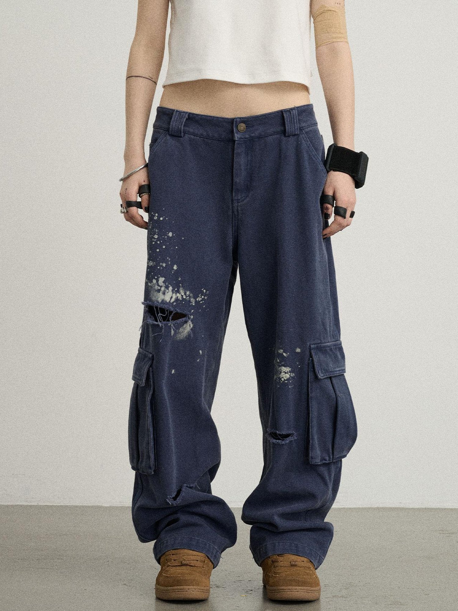 Achihara Faded Ink Canvas Cargo Pants