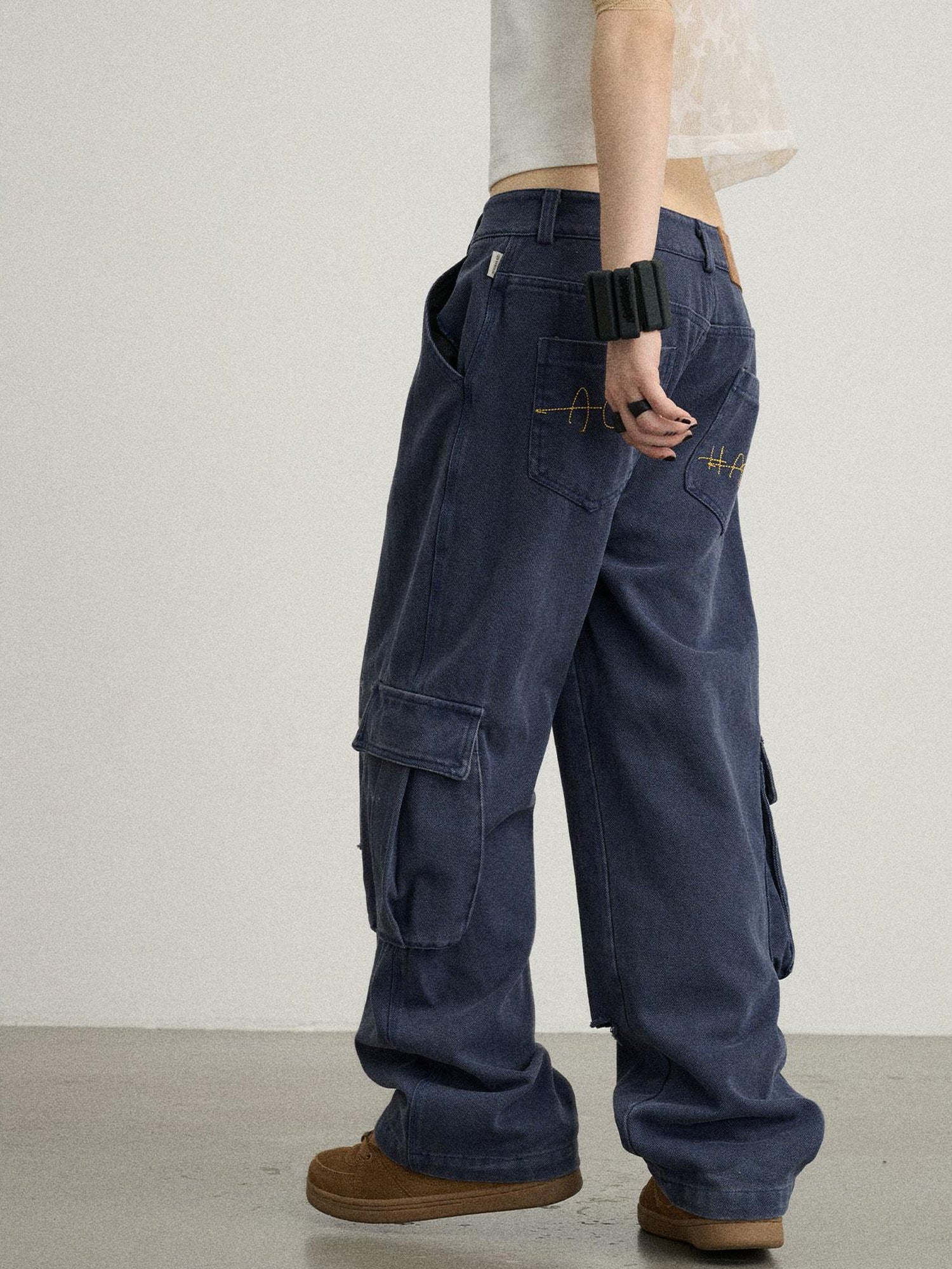 Achihara Faded Ink Canvas Cargo Pants