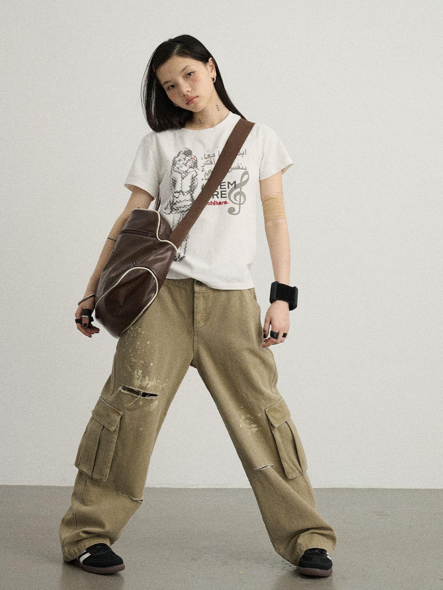 Achihara Faded Ink Canvas Cargo Pants