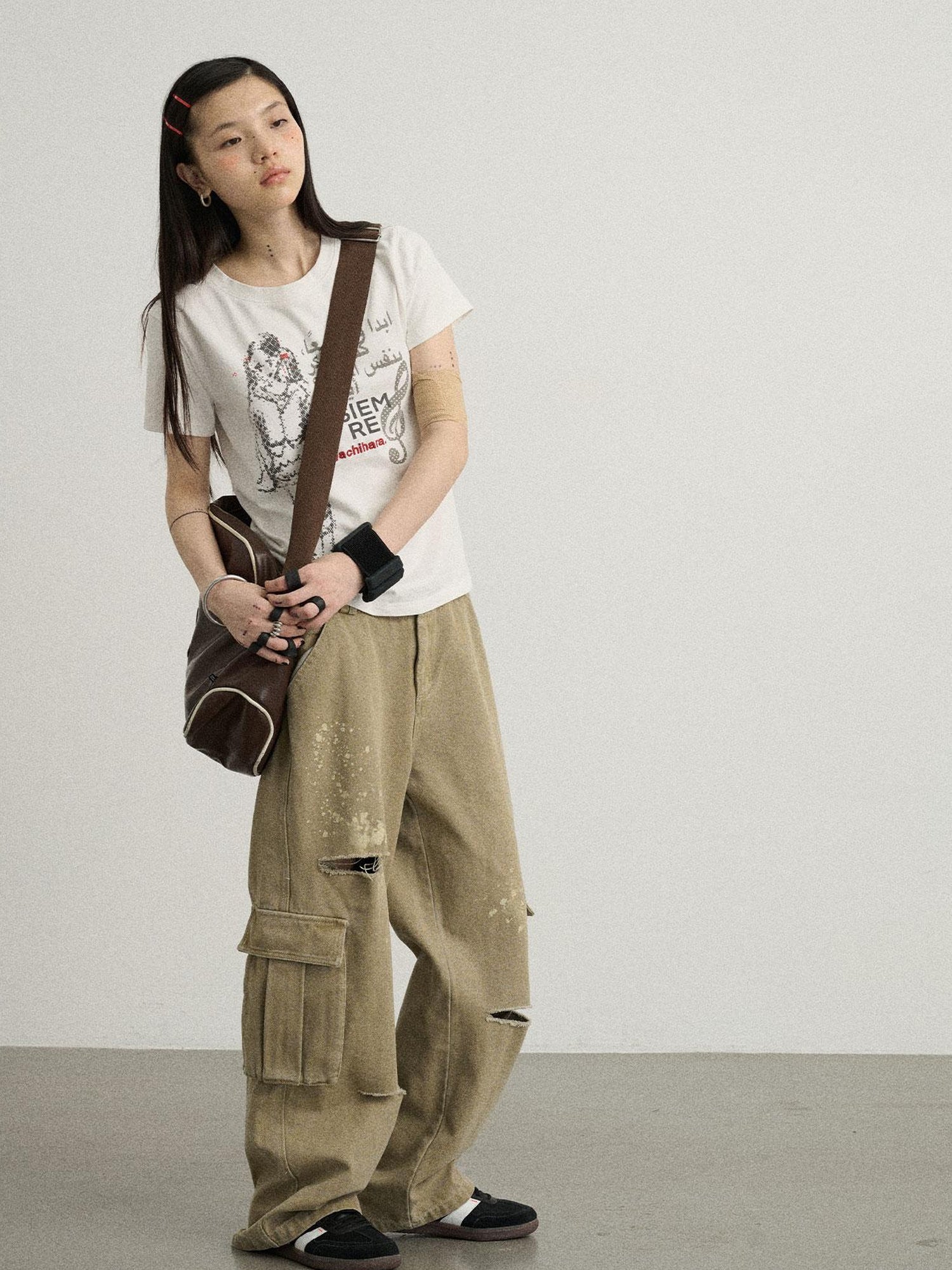 Achihara Faded Ink Canvas Cargo Pants