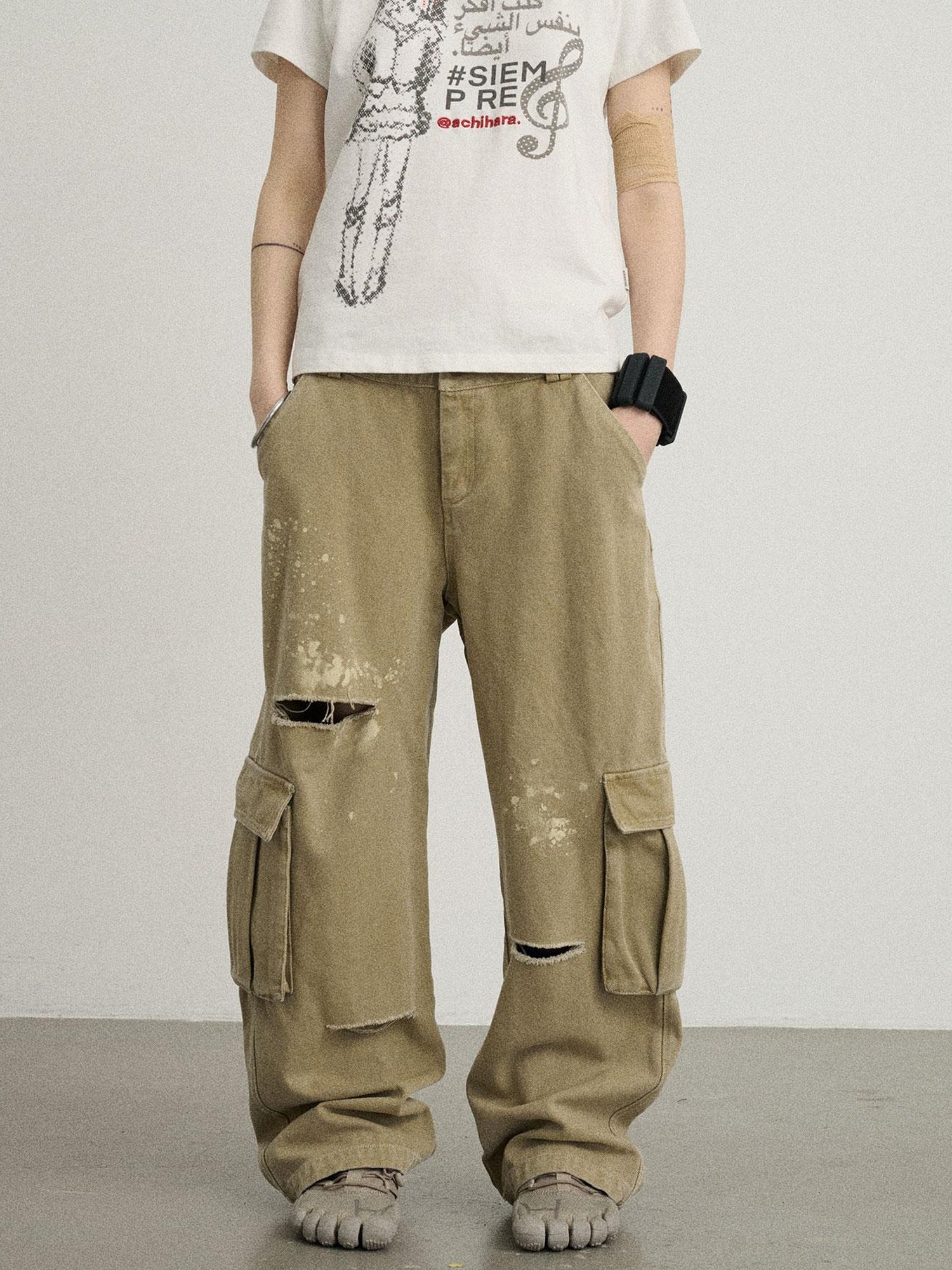 Achihara Faded Ink Canvas Cargo Pants