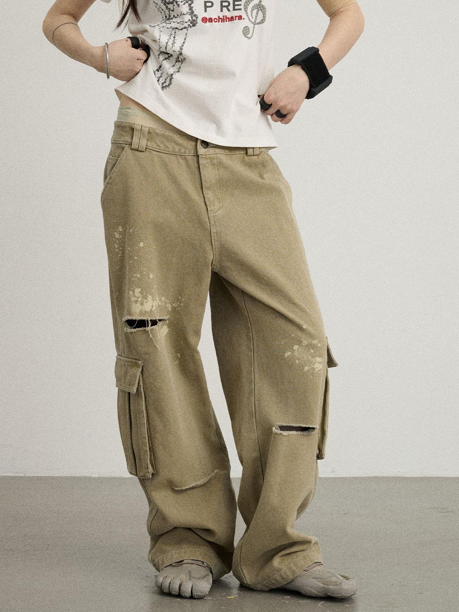 Achihara Faded Ink Canvas Cargo Pants