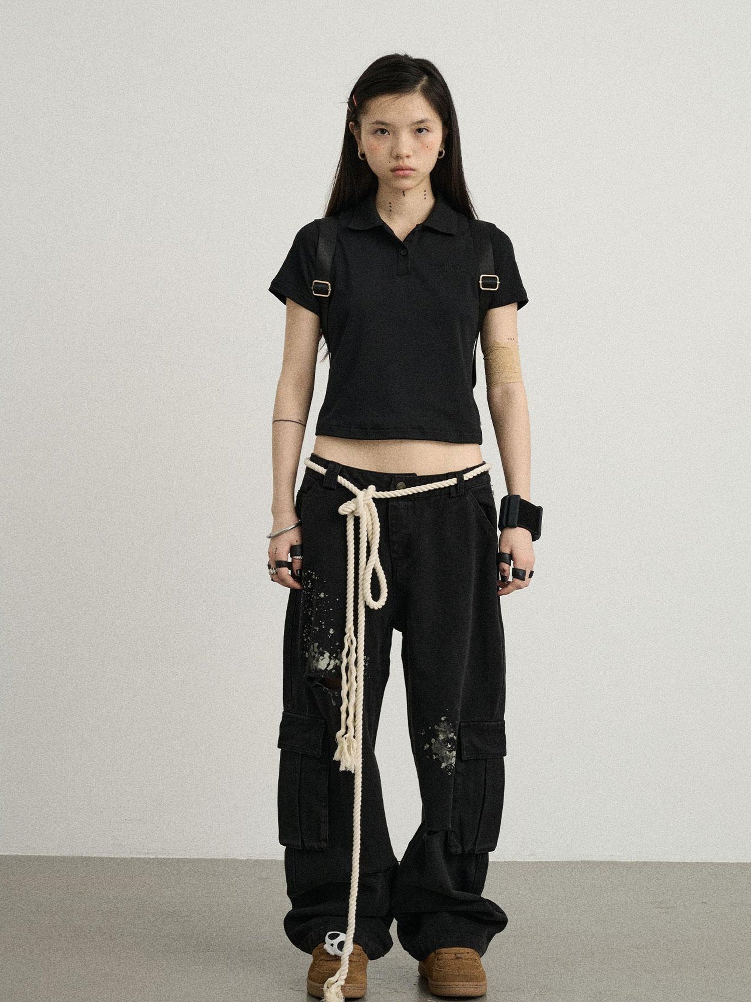 Achihara Faded Ink Canvas Cargo Pants