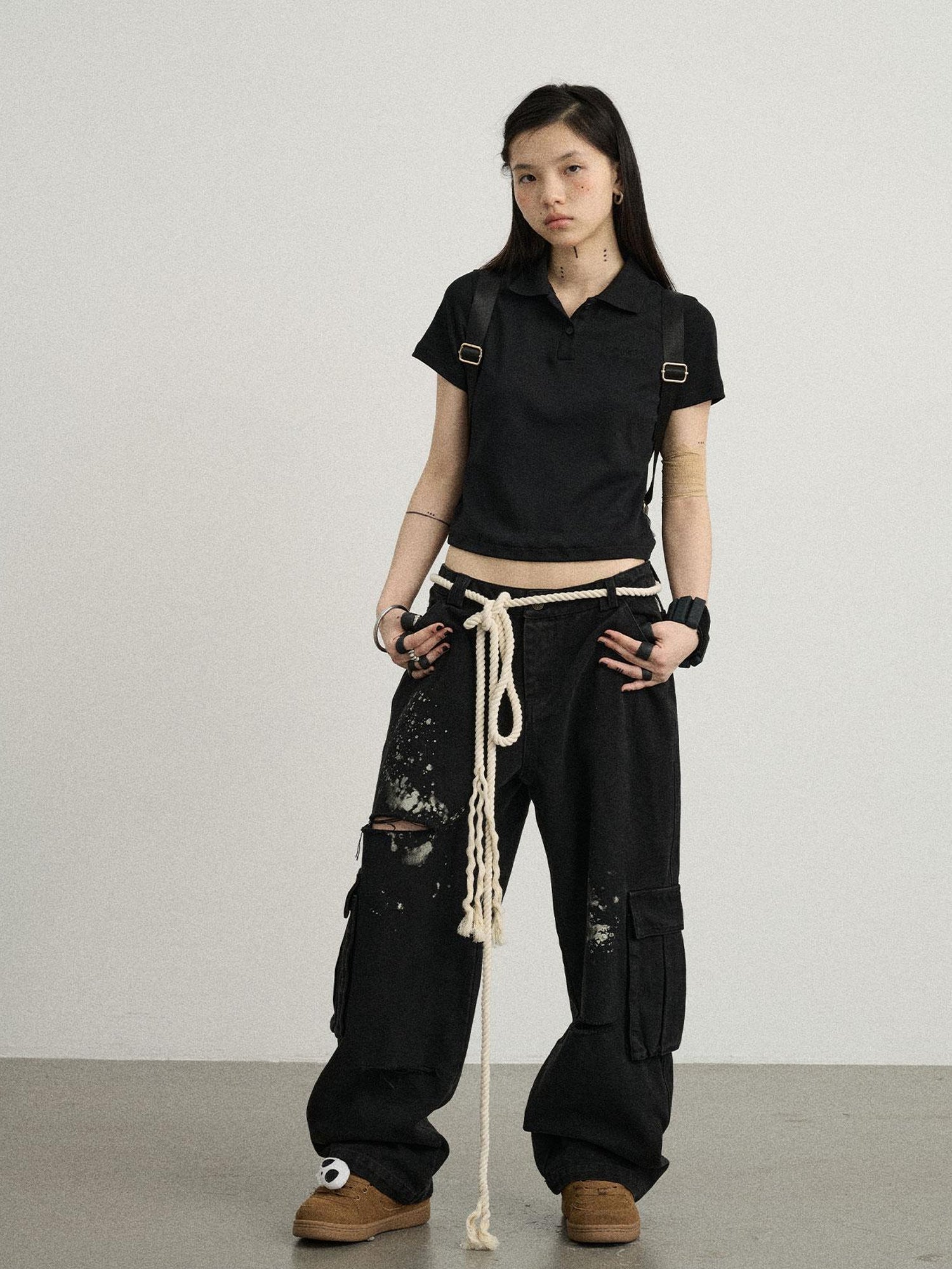 Achihara Faded Ink Canvas Cargo Pants