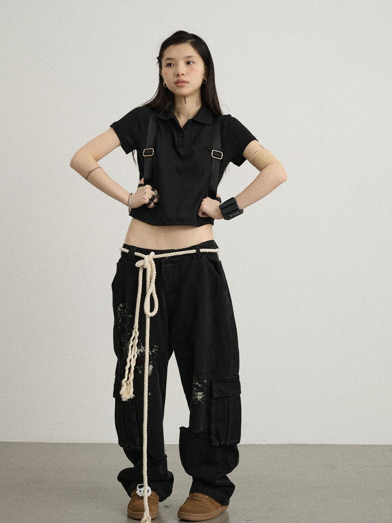 Achihara Faded Ink Canvas Cargo Pants