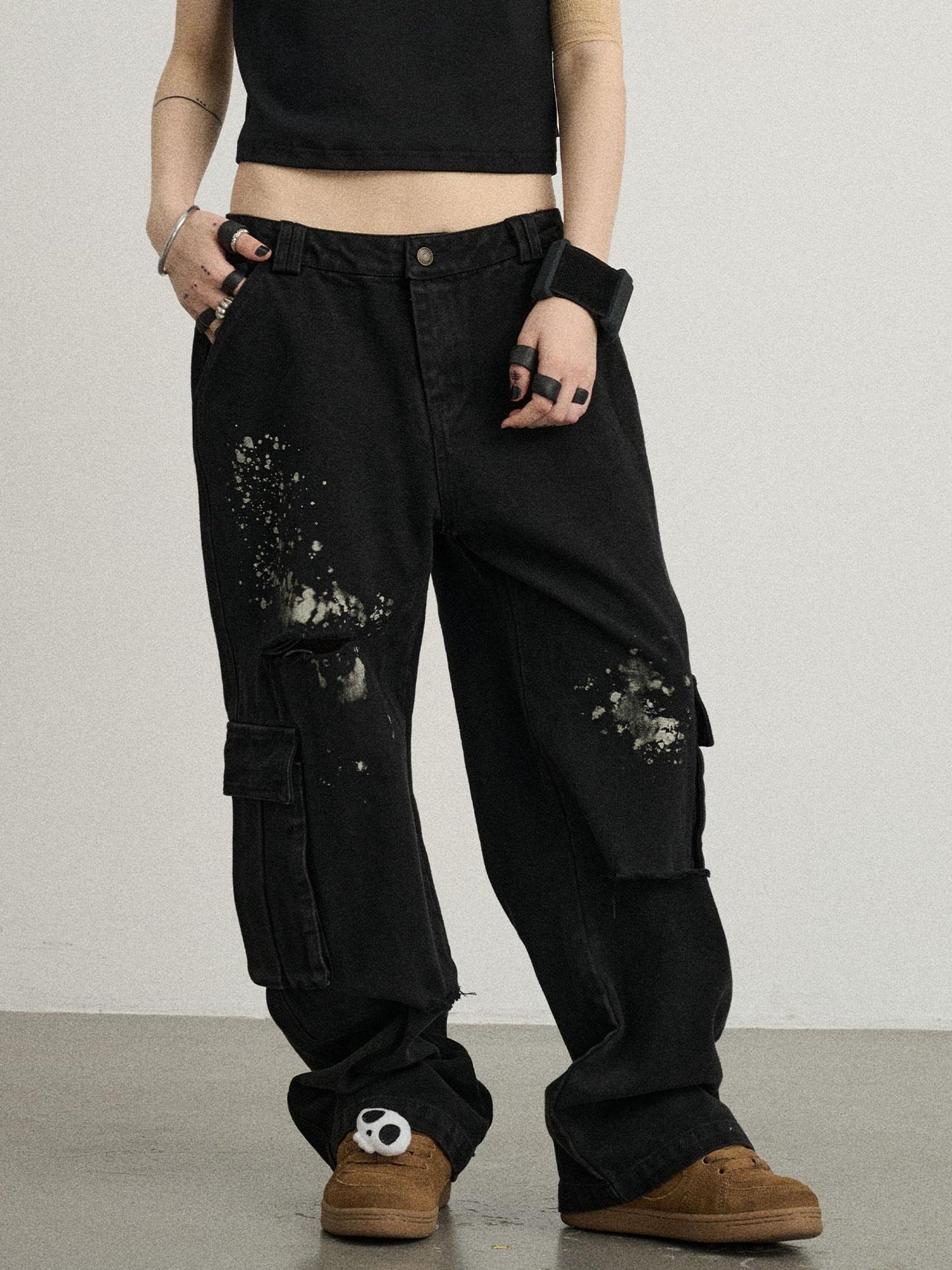 Achihara Faded Ink Canvas Cargo Pants
