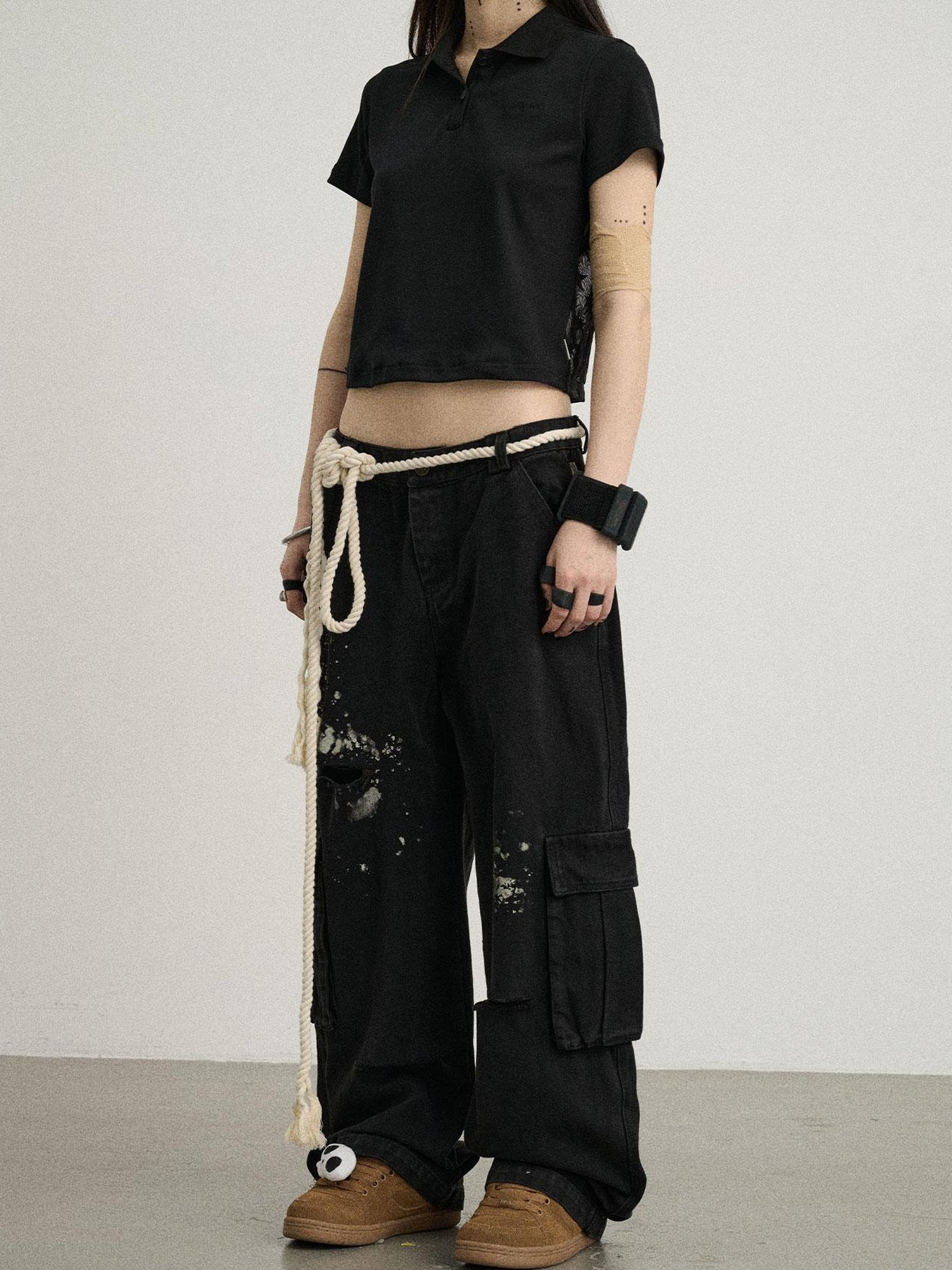 Achihara Faded Ink Canvas Cargo Pants
