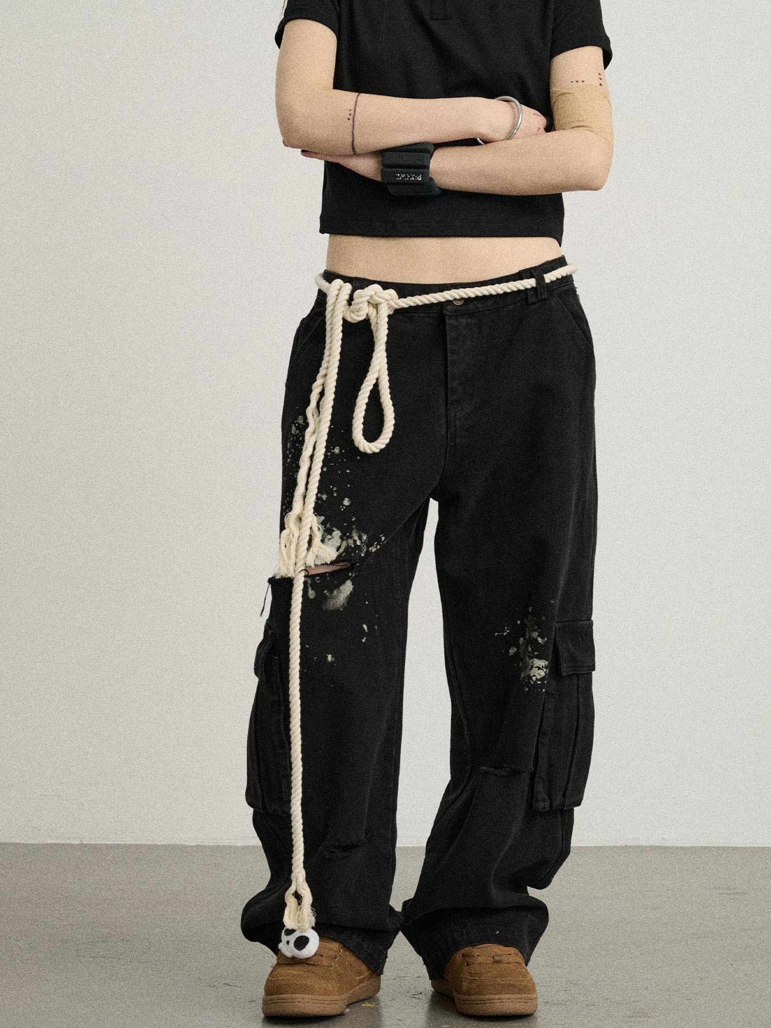 Achihara Faded Ink Canvas Cargo Pants