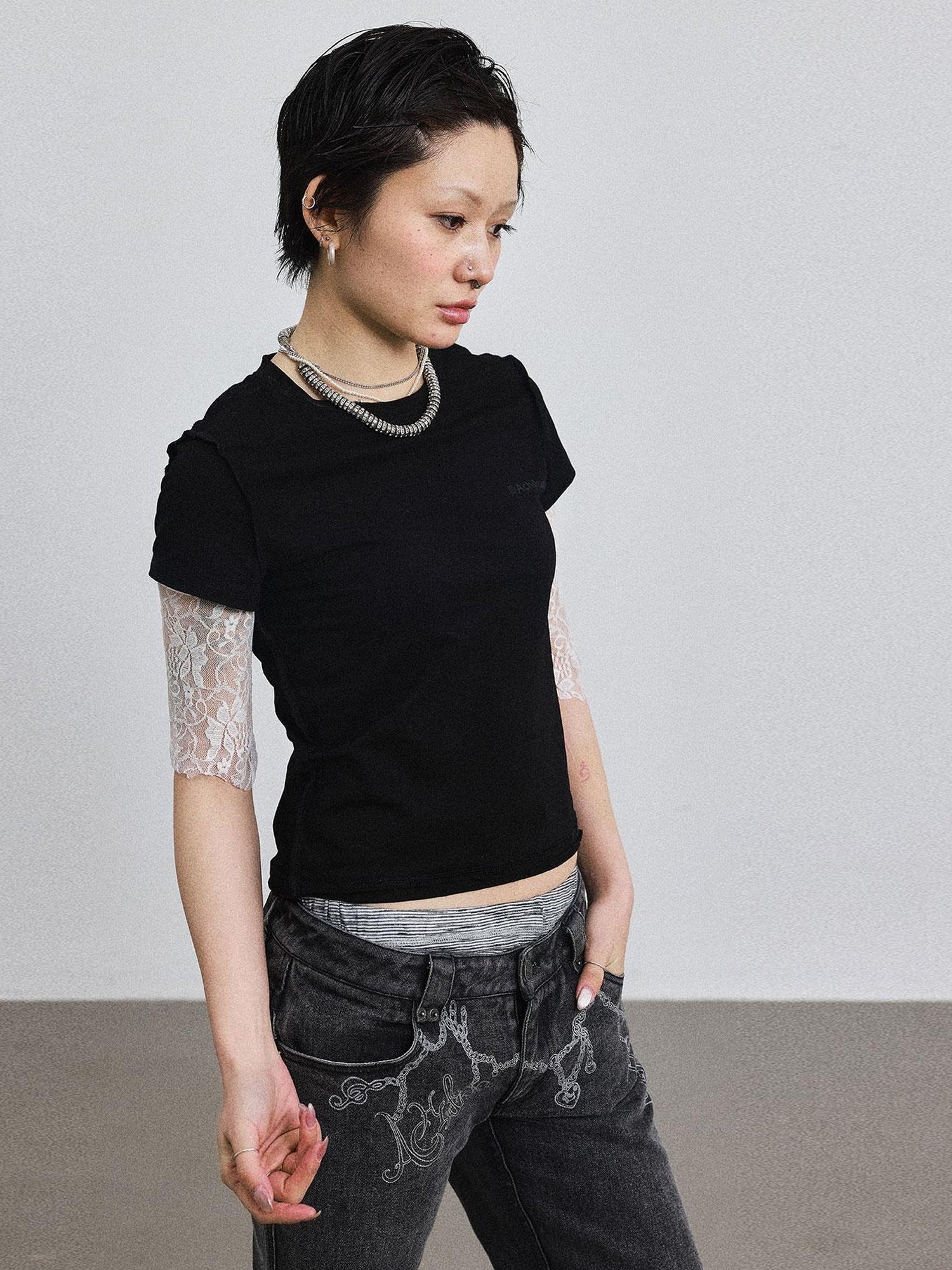 Achihara Fiona Cropped Tee Shameless Inspired Summer Top V-Neck T-Shirt Long-Sleeve
