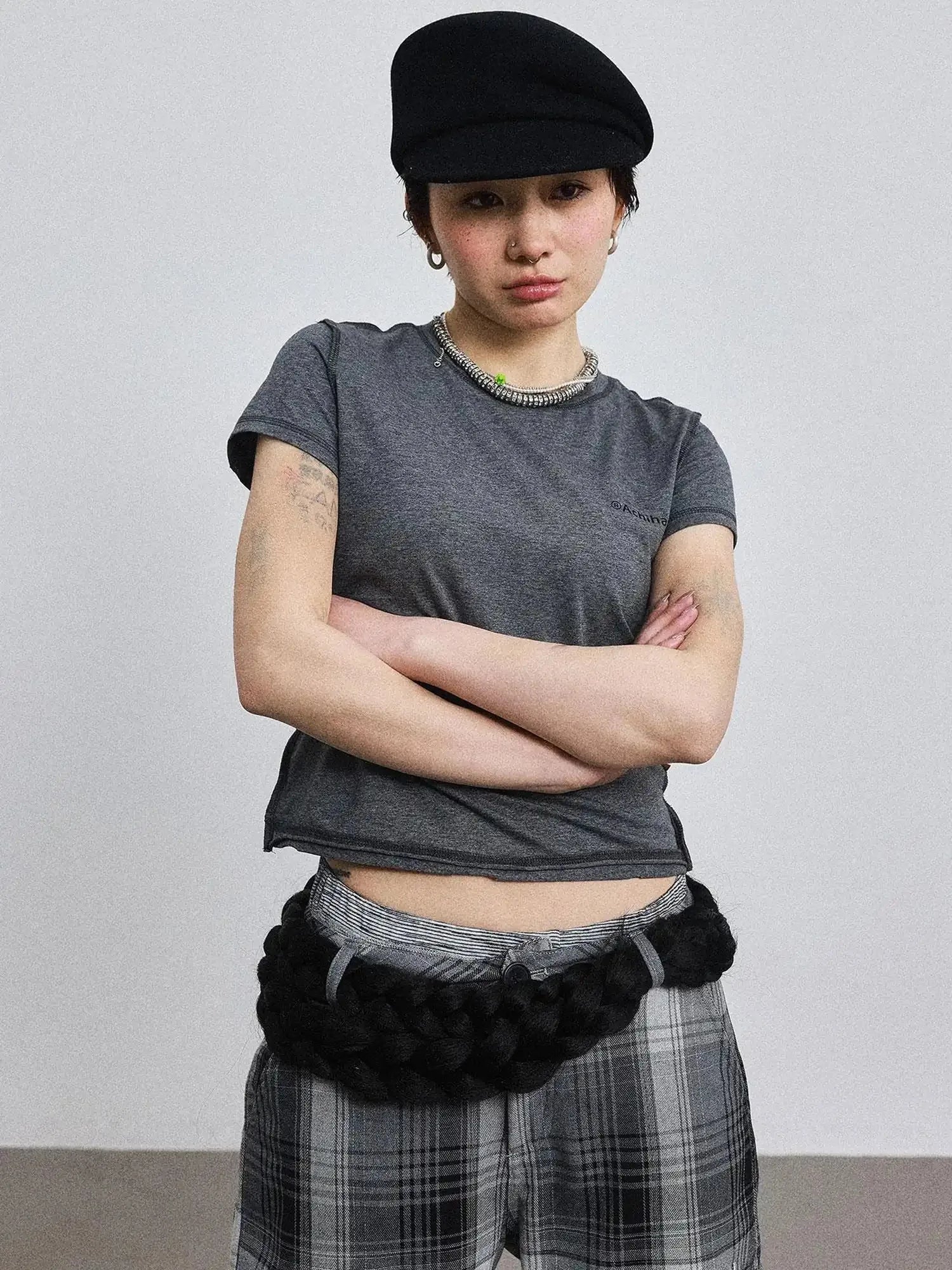 Fiona Cropped Tee Shameless Inspired Summer Top V-Neck T-Shirt Long-Sleeve