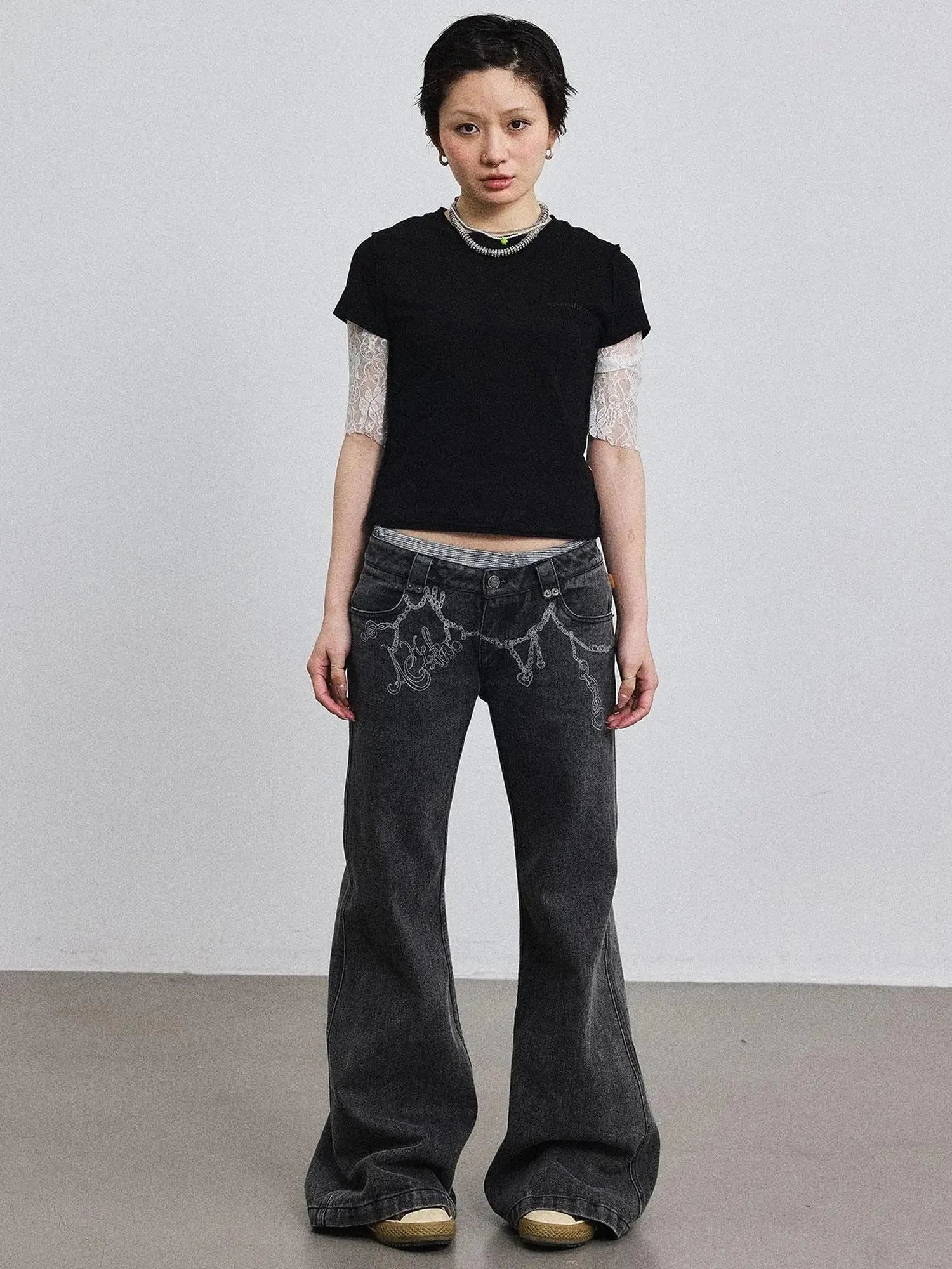 Fiona Cropped Tee Shameless Inspired Summer Top V-Neck T-Shirt Long-Sleeve