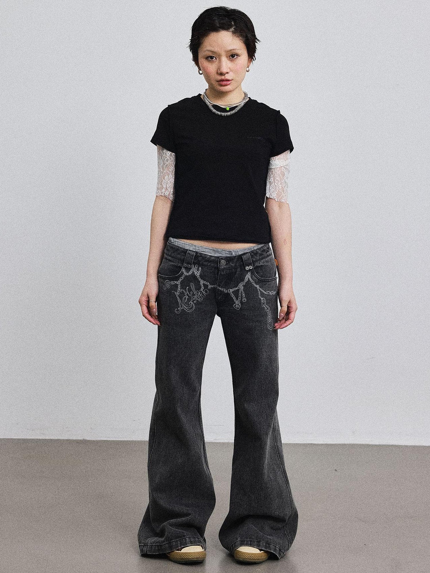 Achihara Fiona Cropped Tee Shameless Inspired Summer Top V-Neck T-Shirt Long-Sleeve