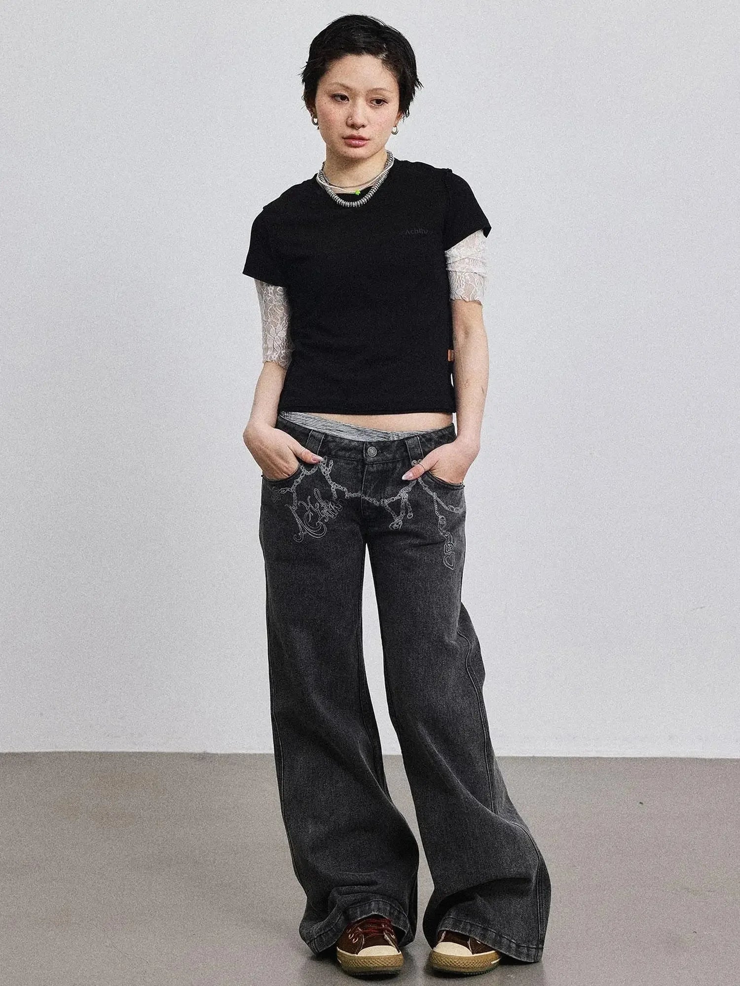 Fiona Cropped Tee Shameless Inspired Summer Top V-Neck T-Shirt Long-Sleeve