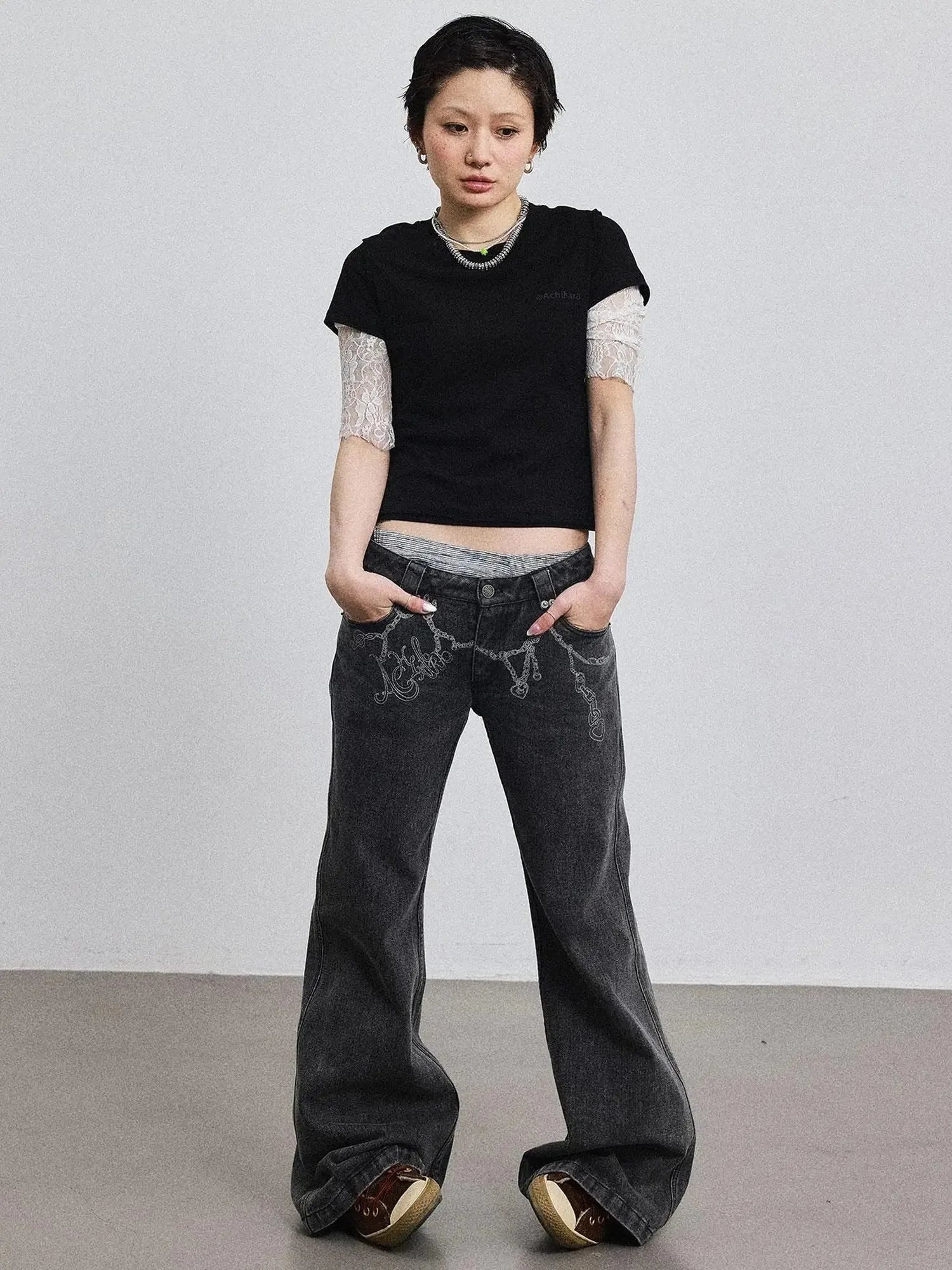Fiona Cropped Tee Shameless Inspired Summer Top V-Neck T-Shirt Long-Sleeve