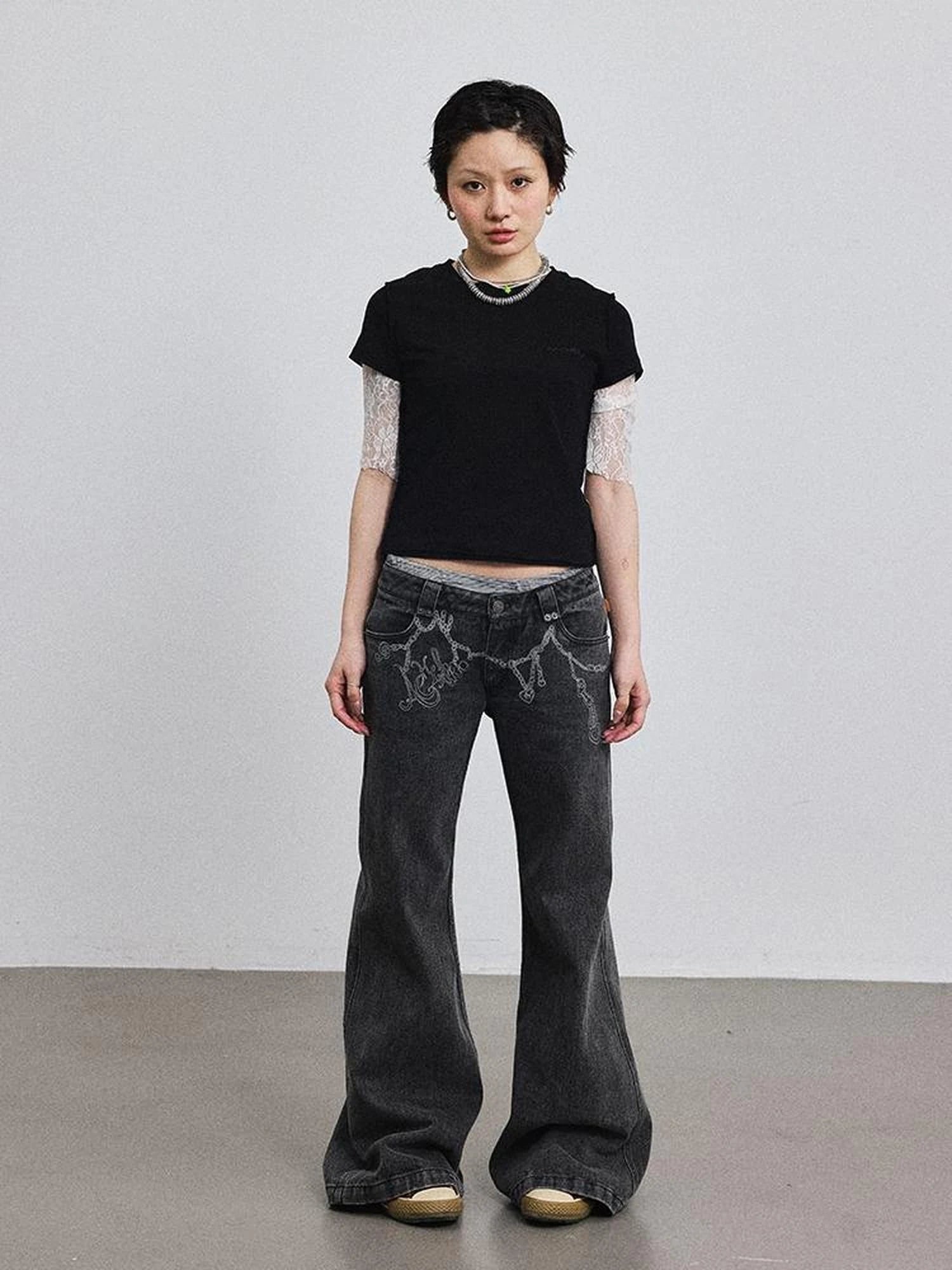 Fiona Cropped Tee Shameless Inspired Summer Top V-Neck T-Shirt Long-Sleeve