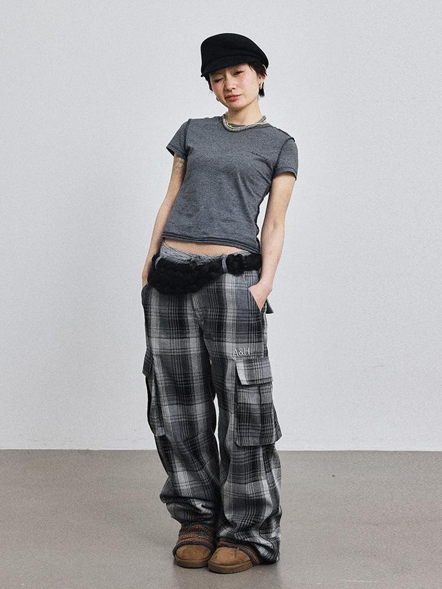 Achihara Fiona Cropped Tee Shameless Inspired Summer Top V-Neck T-Shirt Long-Sleeve