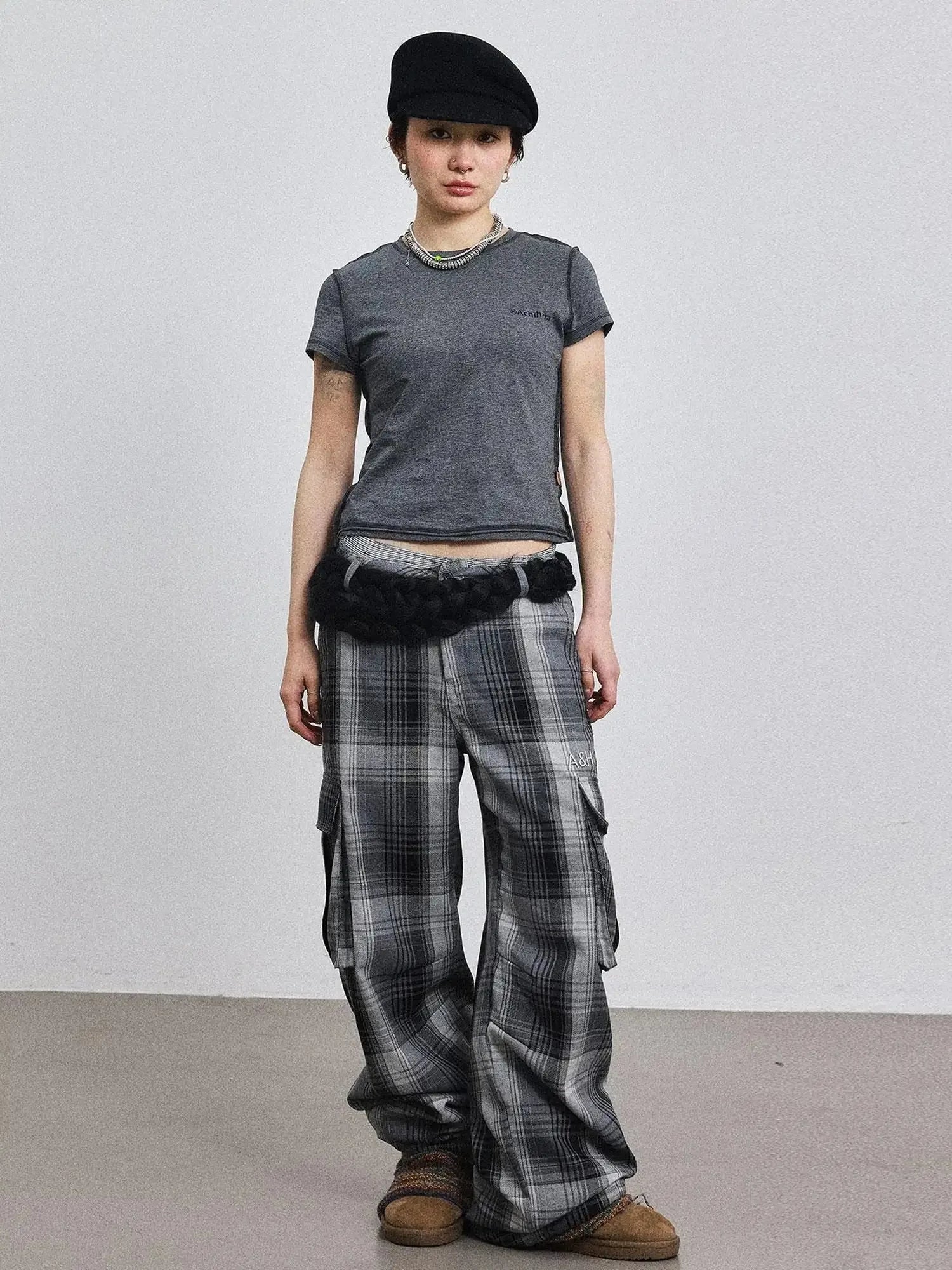 Fiona Cropped Tee Shameless Inspired Summer Top V-Neck T-Shirt Long-Sleeve