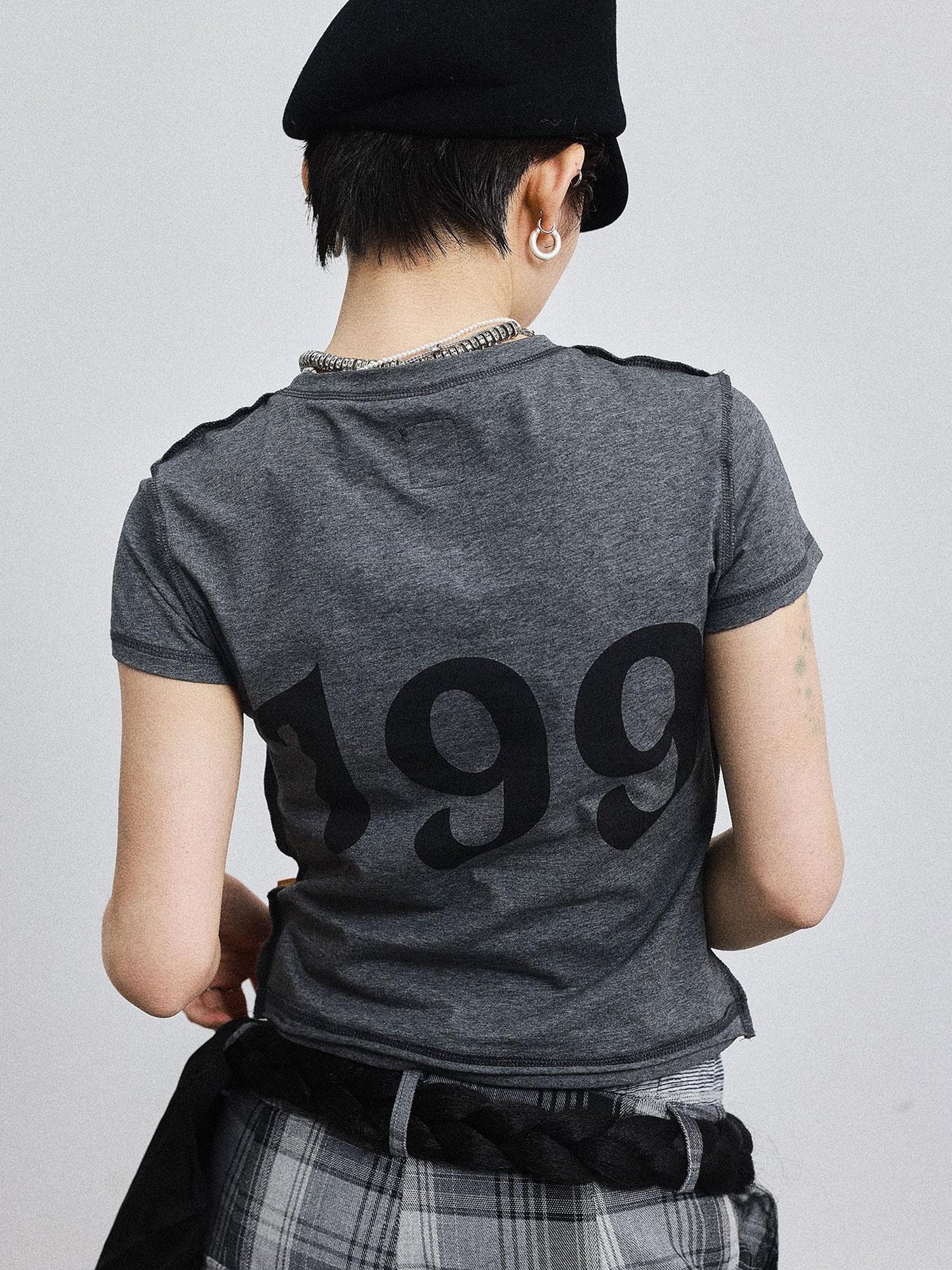 Achihara Fiona Cropped Tee Shameless Inspired Summer Top V-Neck T-Shirt Long-Sleeve