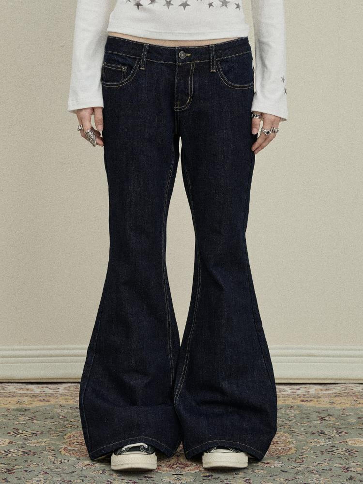 Flared Denim Trousers Autumn Casual Wide Leg Drag Pants