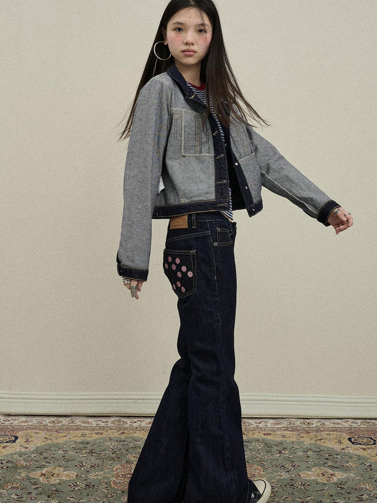 Flared Denim Trousers Autumn Casual Wide Leg Drag Pants