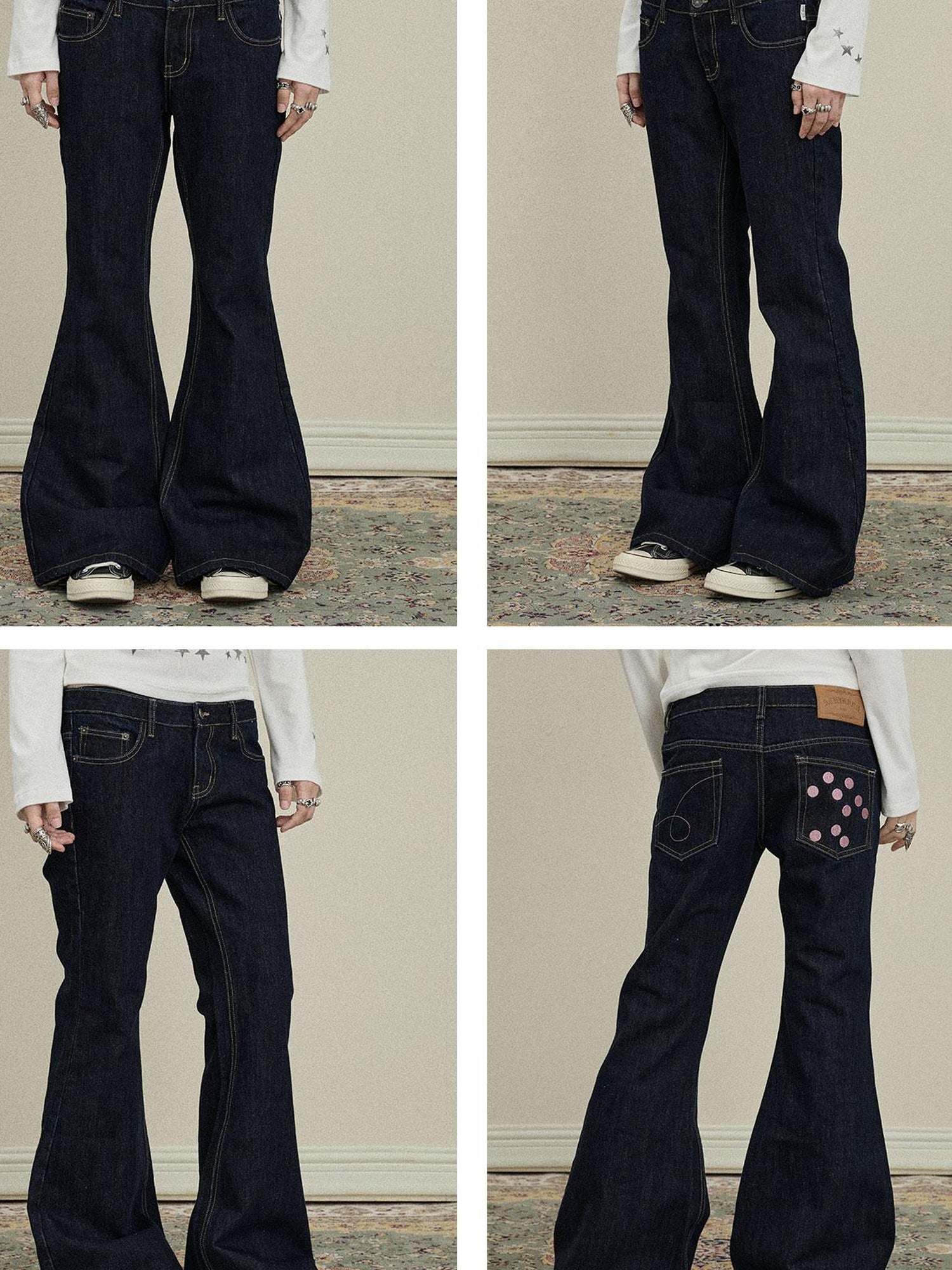 Flared Denim Trousers Autumn Casual Wide Leg Drag Pants