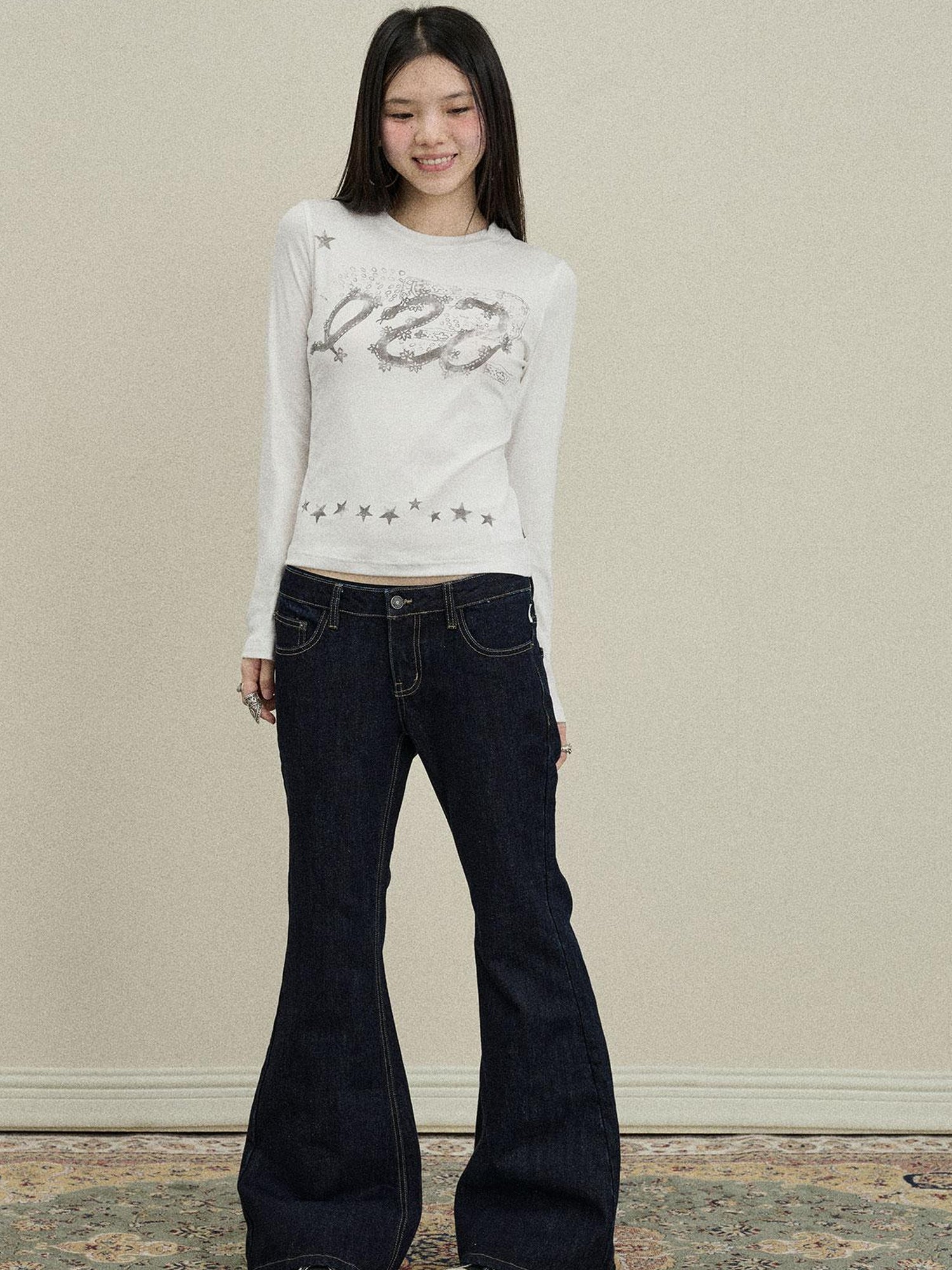 Flared Denim Trousers Autumn Casual Wide Leg Drag Pants