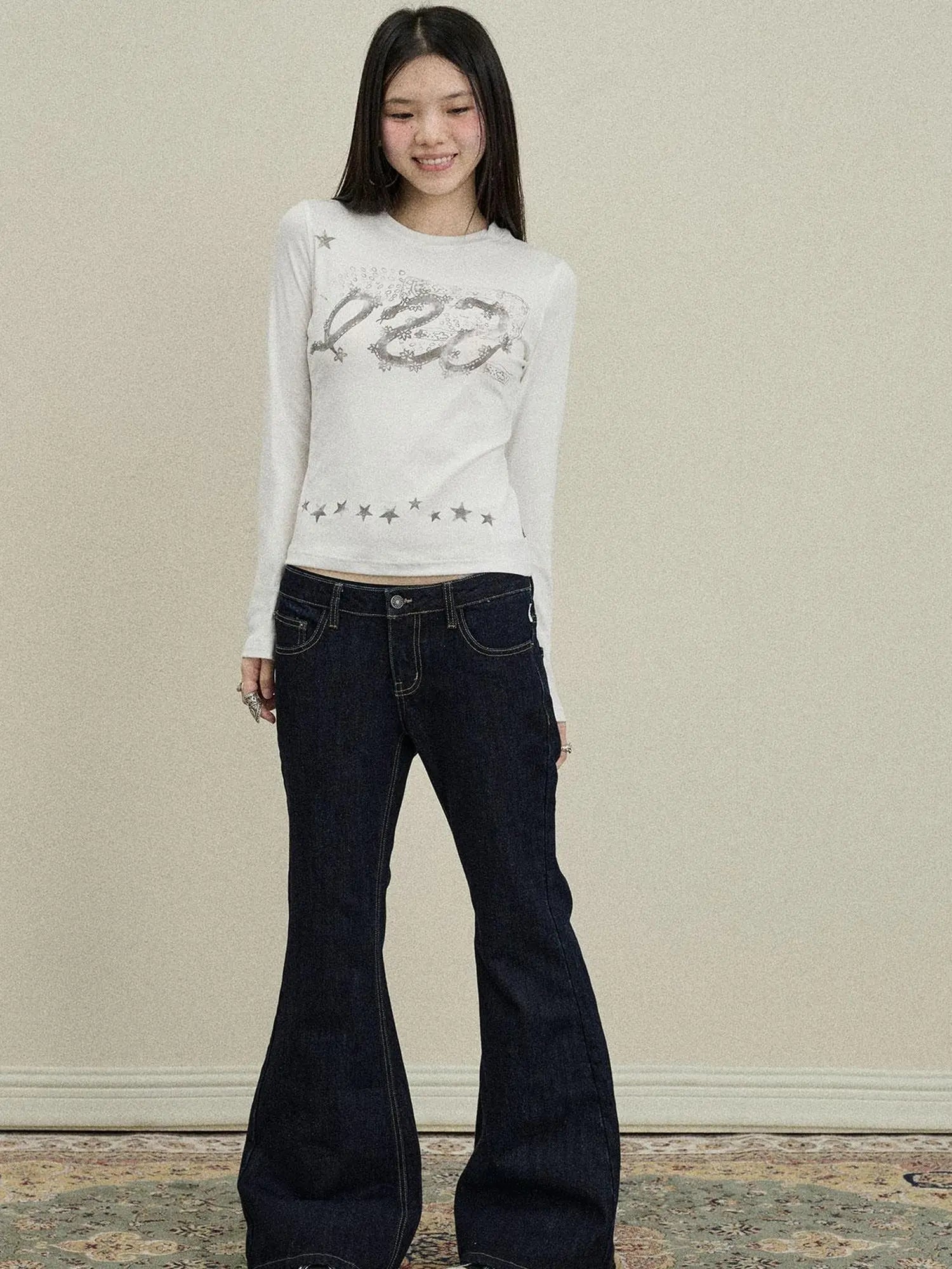 Flared Denim Trousers Autumn Casual Wide Leg Drag Pants