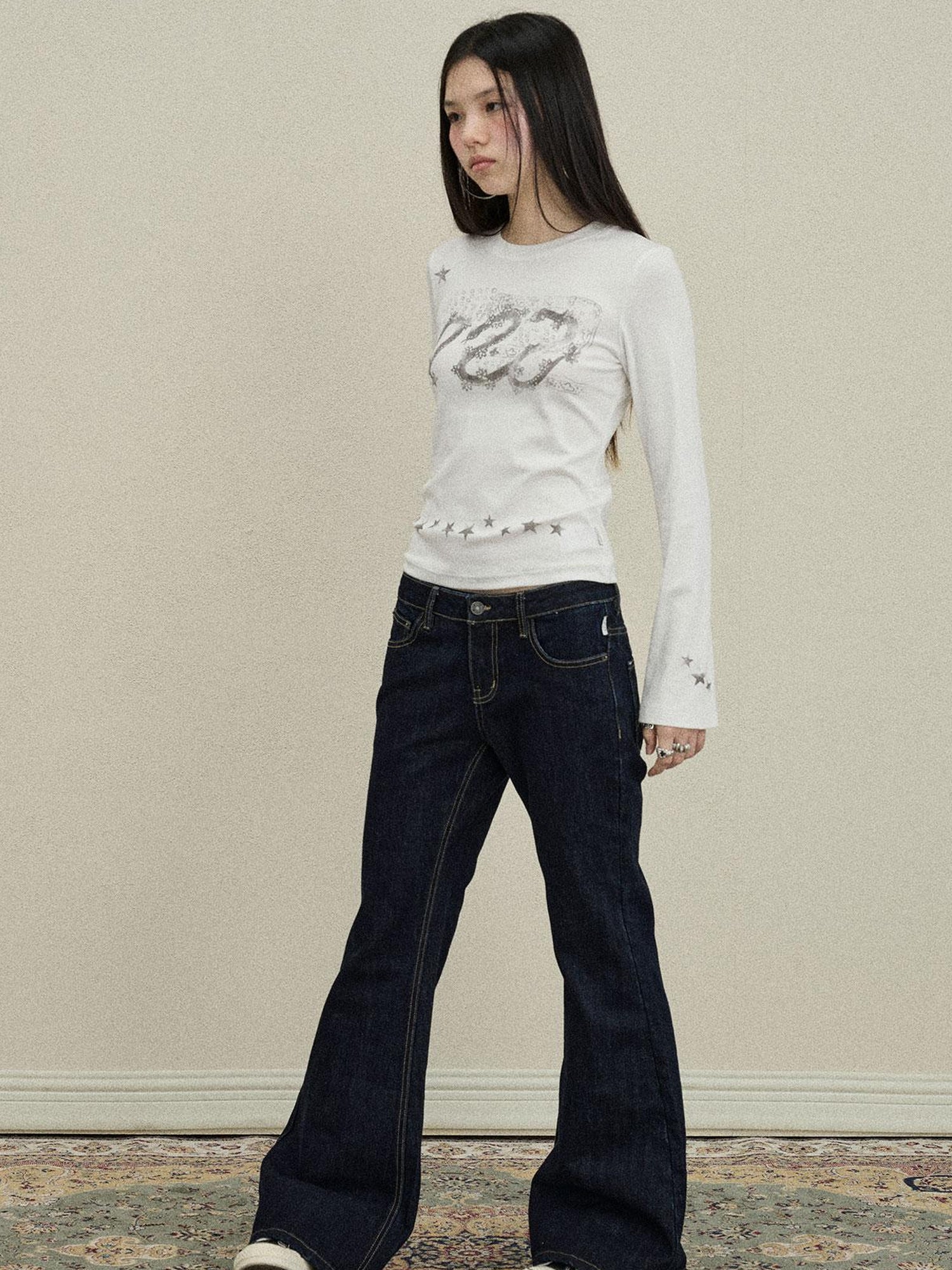 Flared Denim Trousers Autumn Casual Wide Leg Drag Pants
