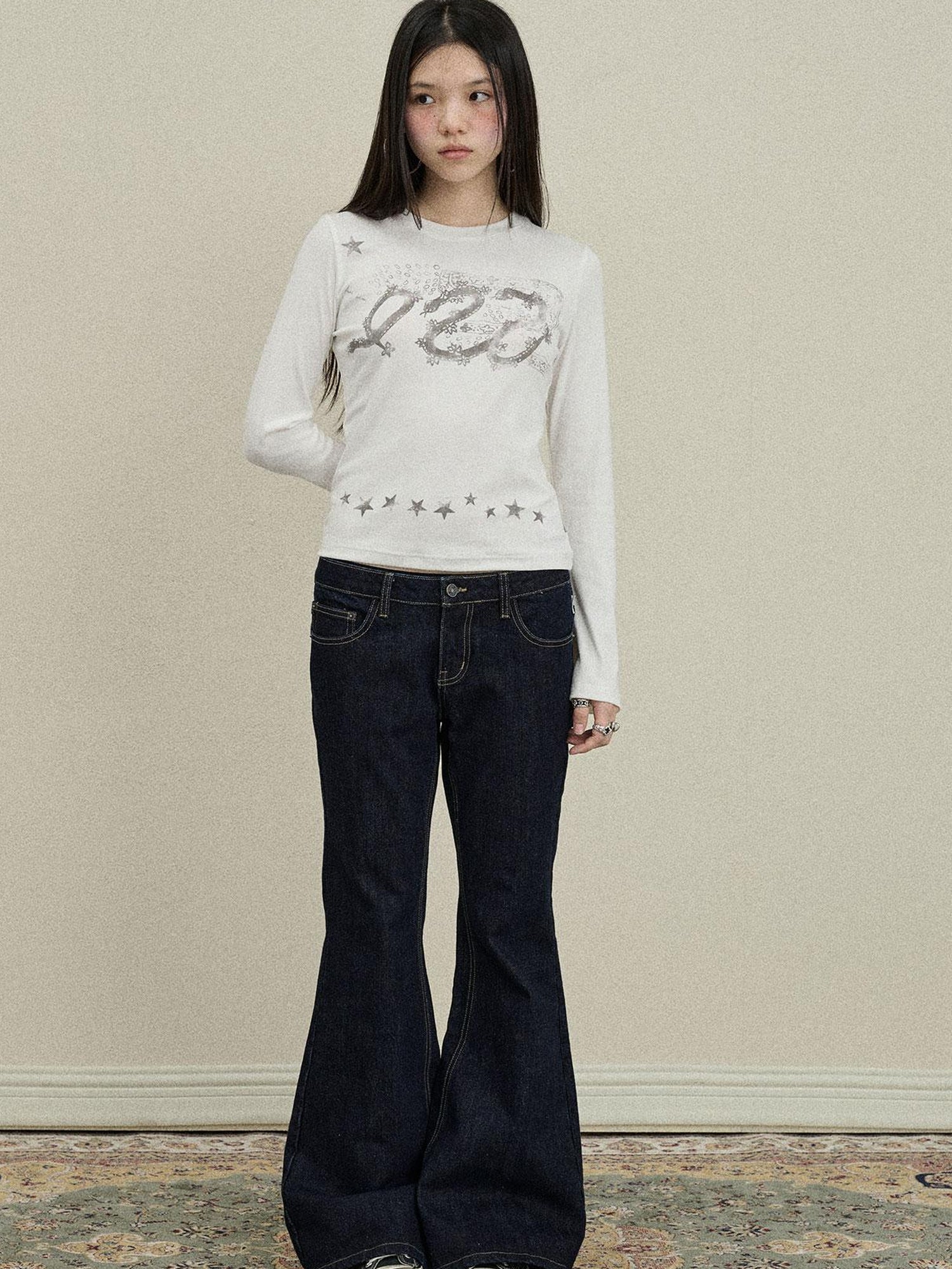 Flared Denim Trousers Autumn Casual Wide Leg Drag Pants