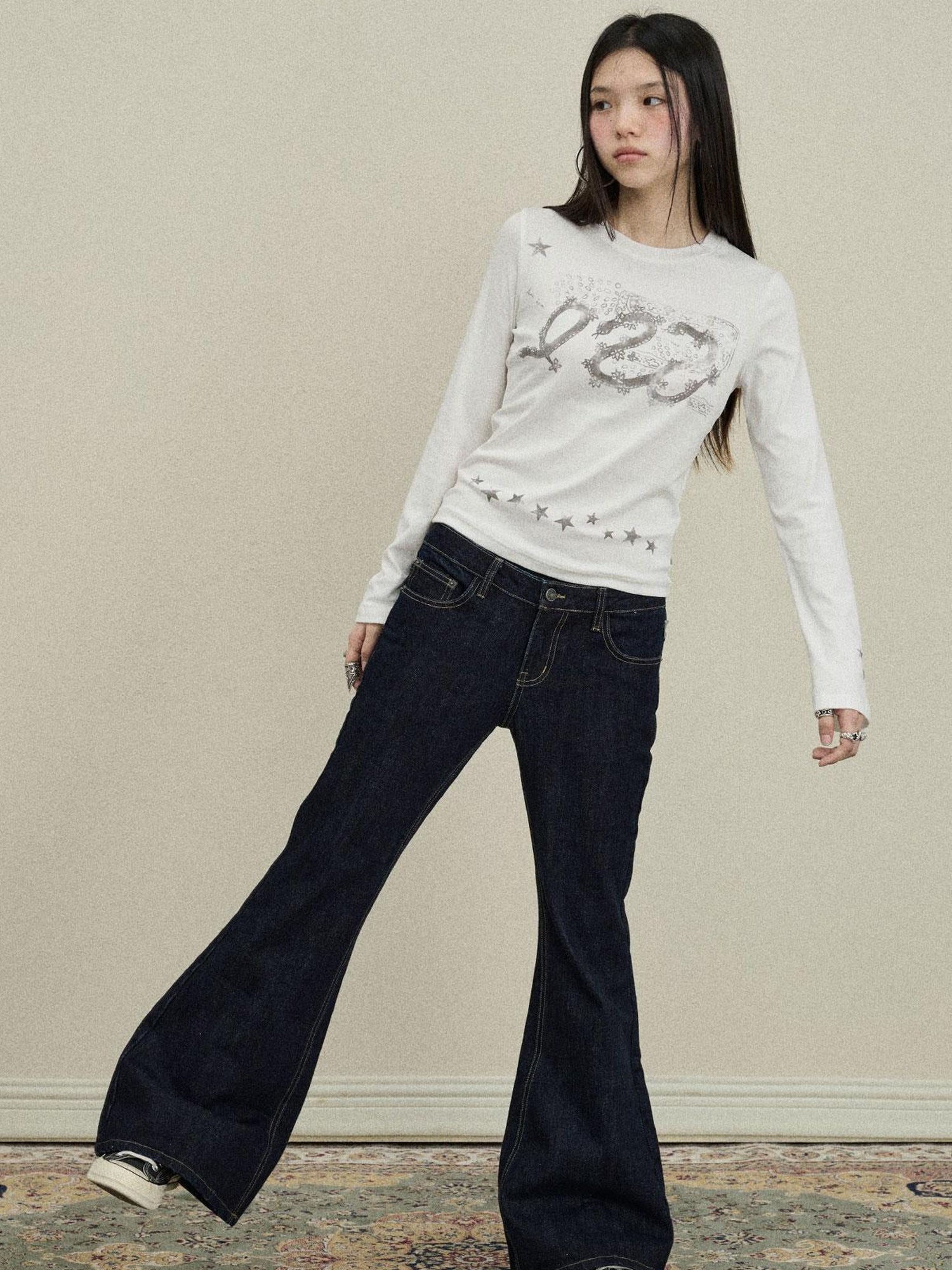 Flared Denim Trousers Autumn Casual Wide Leg Drag Pants