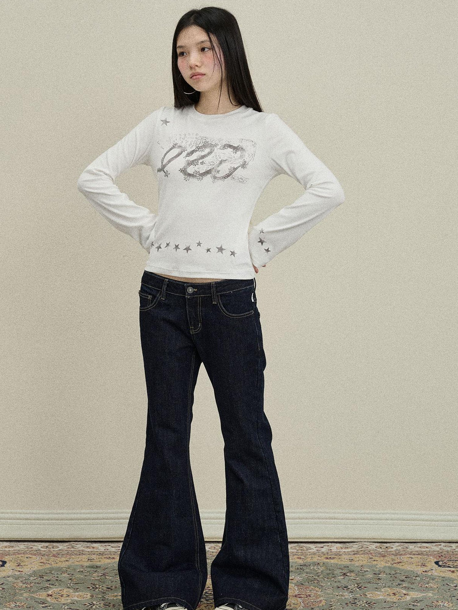 Flared Denim Trousers Autumn Casual Wide Leg Drag Pants