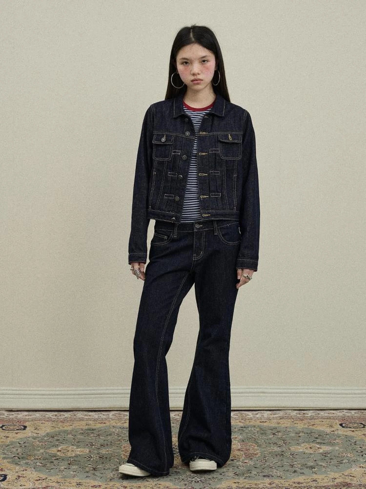 Flared Denim Trousers Autumn Casual Wide Leg Drag Pants