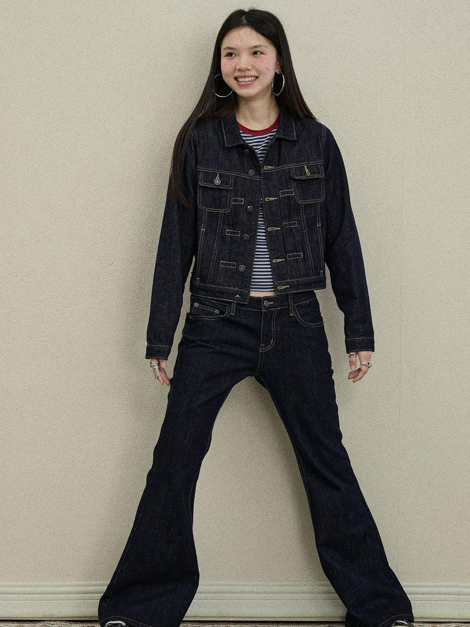 Flared Denim Trousers Autumn Casual Wide Leg Drag Pants