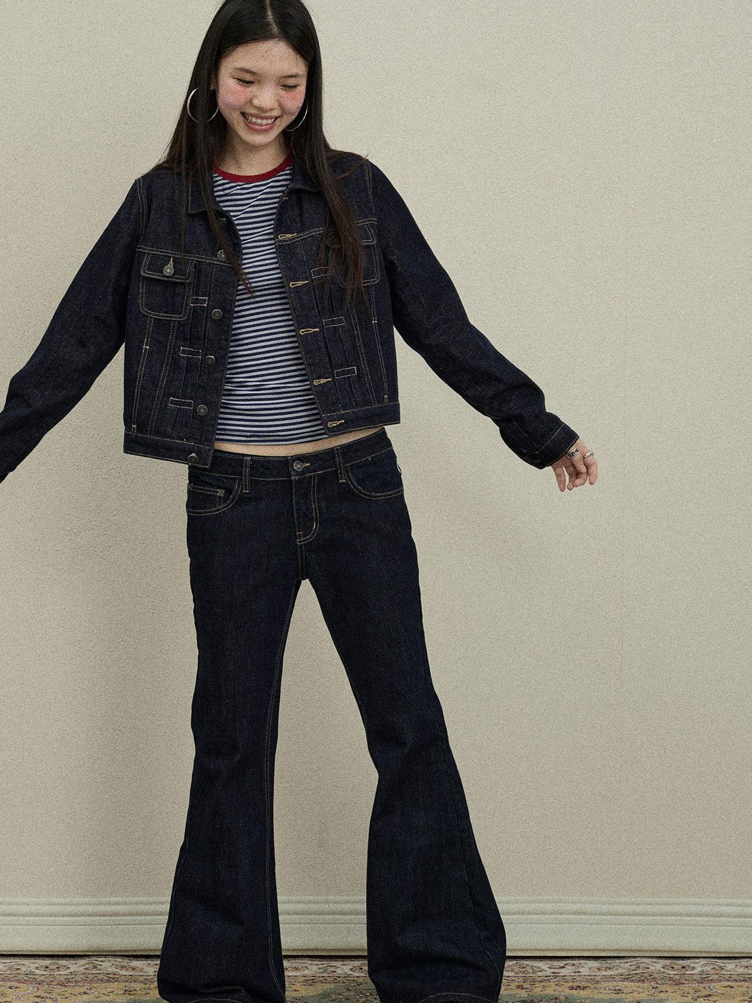 Flared Denim Trousers Autumn Casual Wide Leg Drag Pants