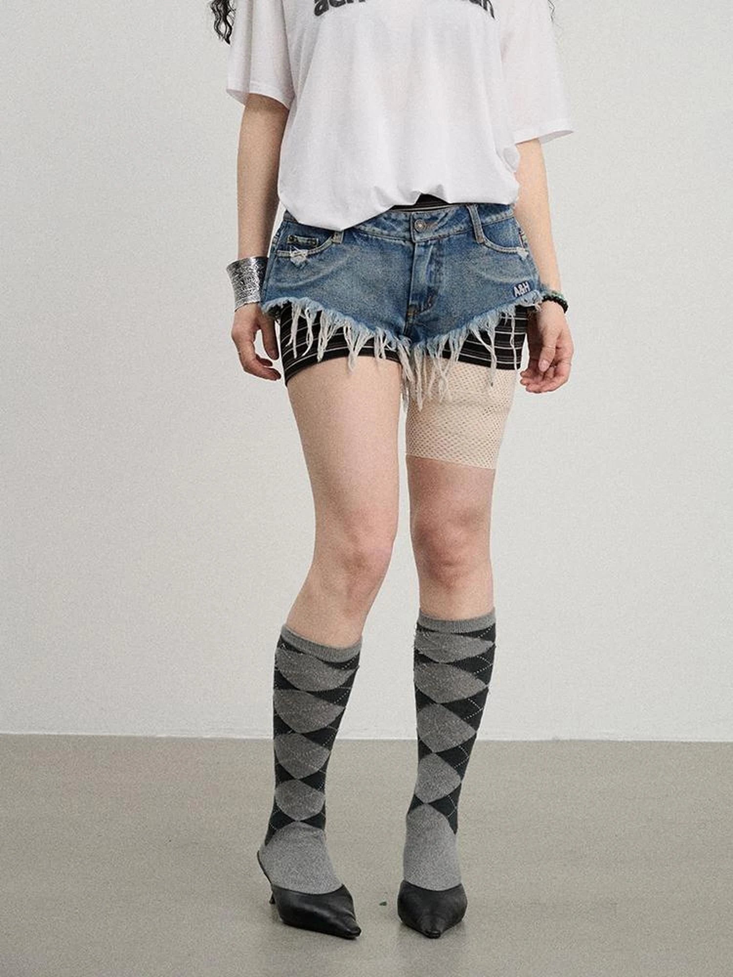 Frayed Edge Denim Shorts 2025 Summer Low Rise Triangle Casual