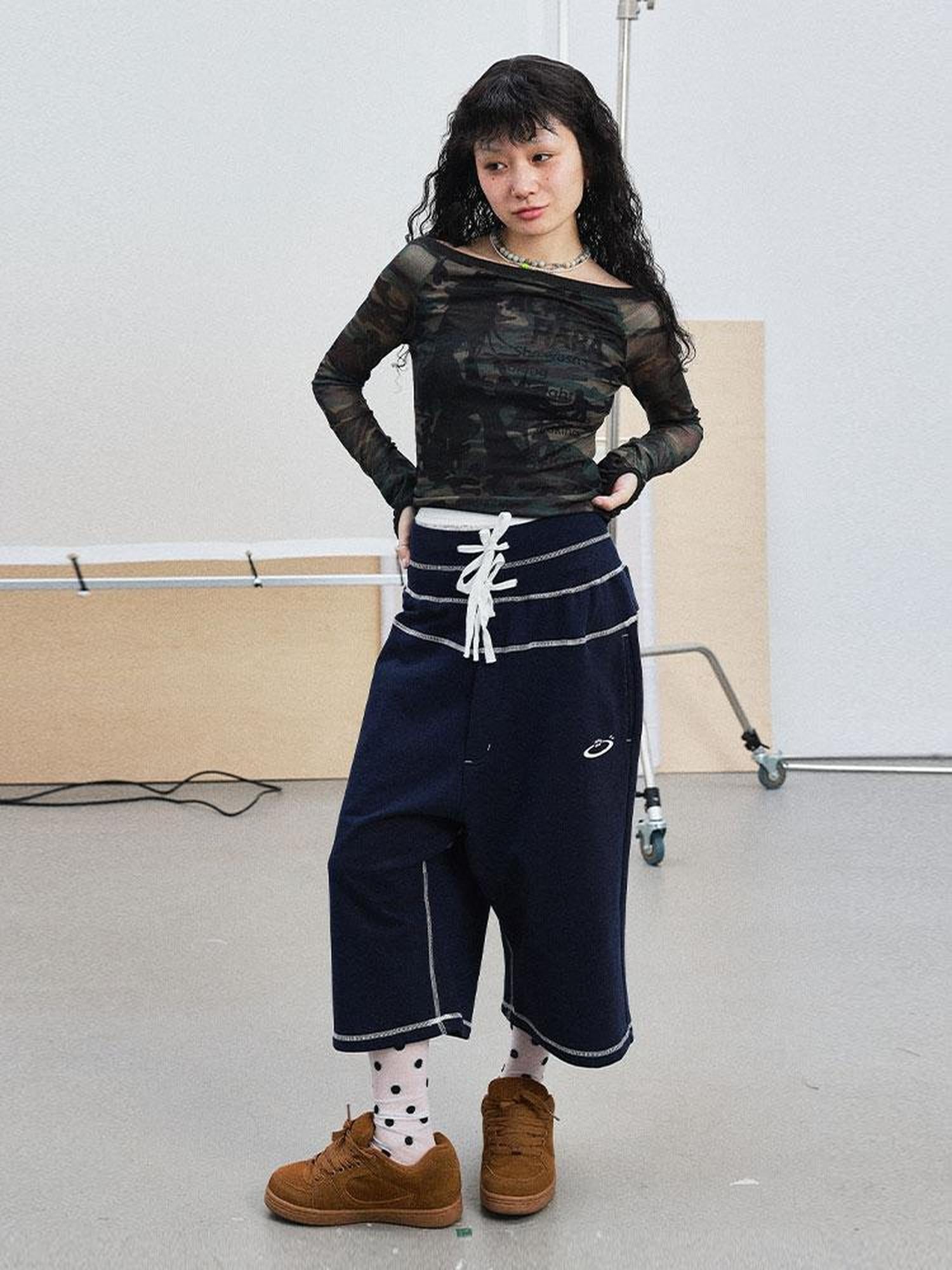 Achihara Frozen Blueberry Multi Layer Drawstring Joggers