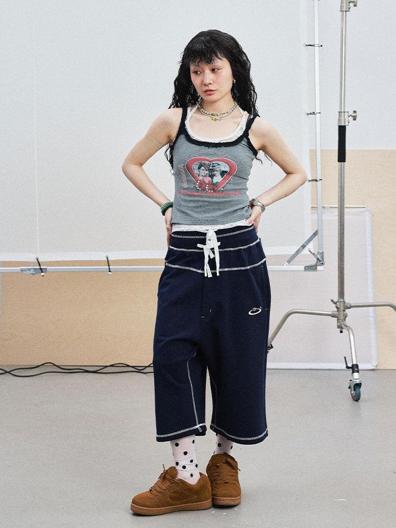 Achihara Frozen Blueberry Multi Layer Drawstring Joggers