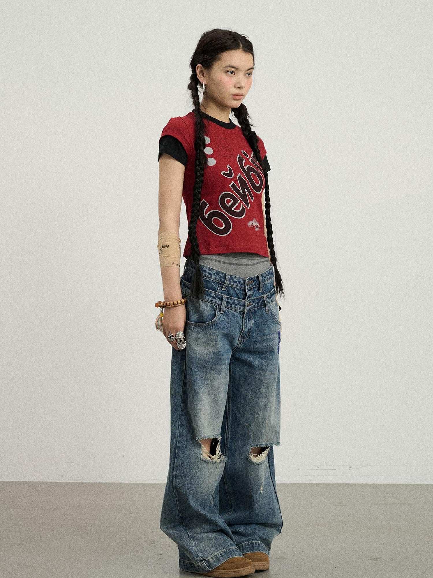 Achihara Gemini Cotton Tee With Kazakh Print