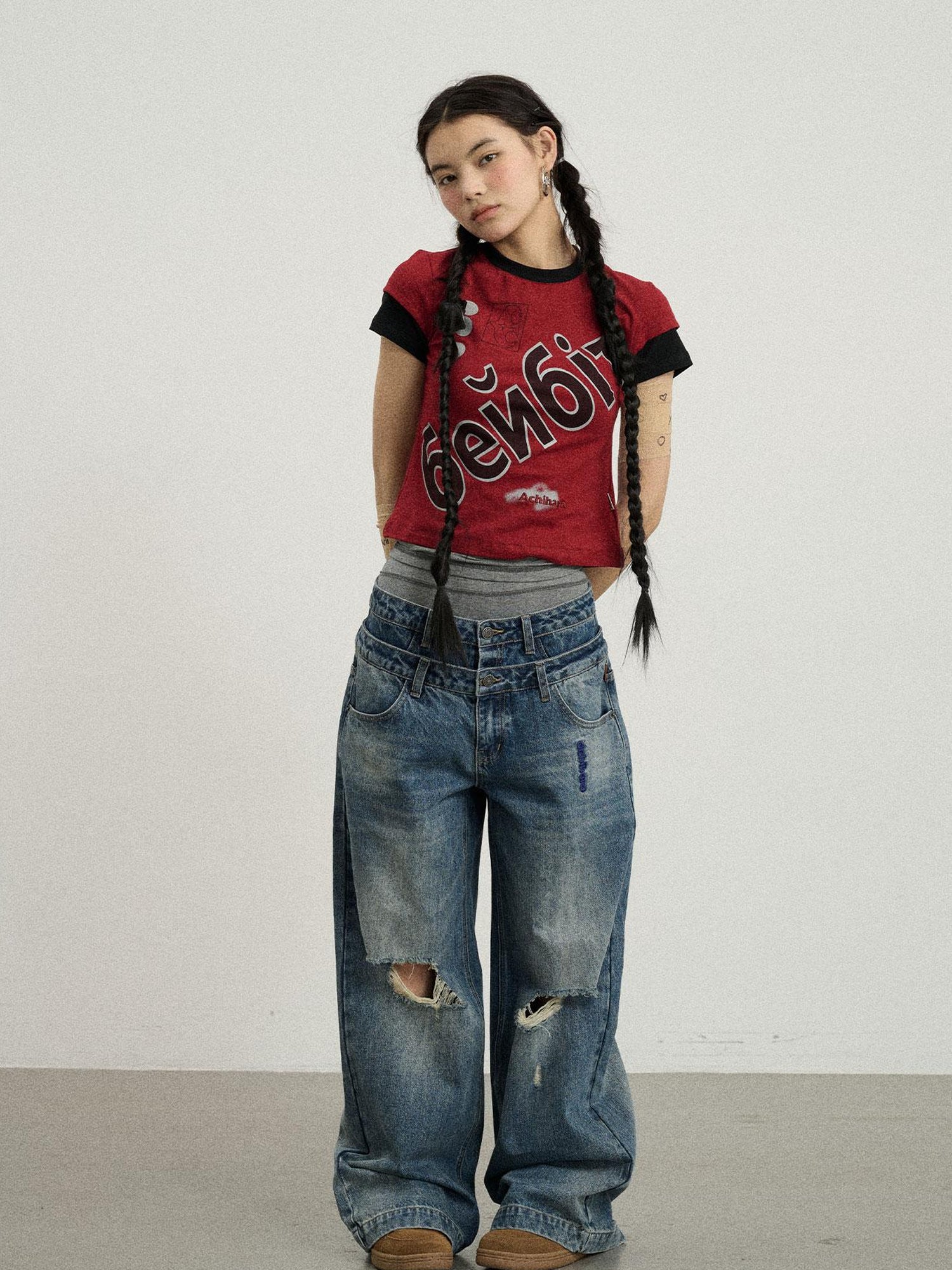 Achihara Gemini Cotton Tee With Kazakh Print