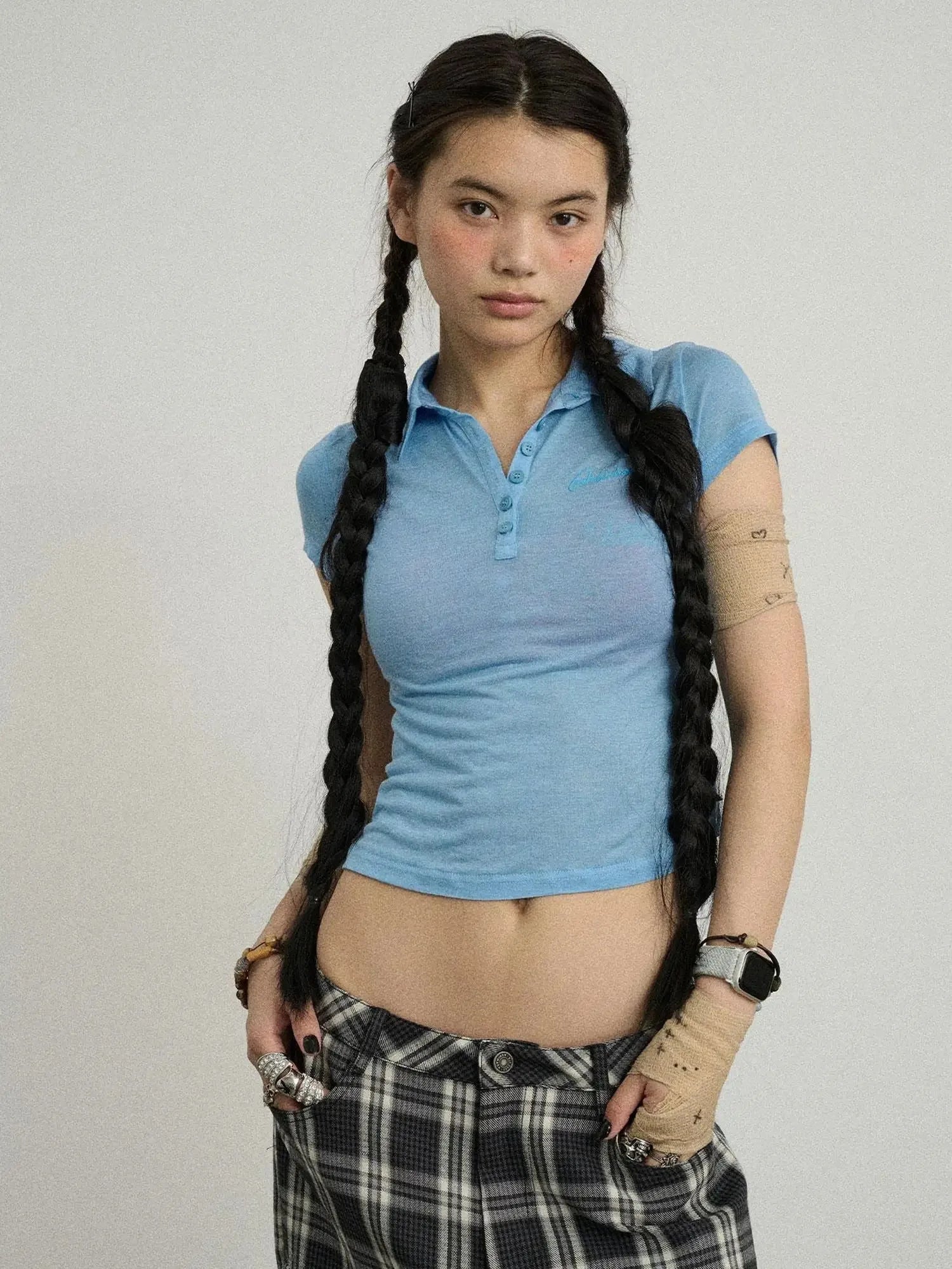 Glassine Polo Tee Slim Fit Breathable Short Sleeve Top