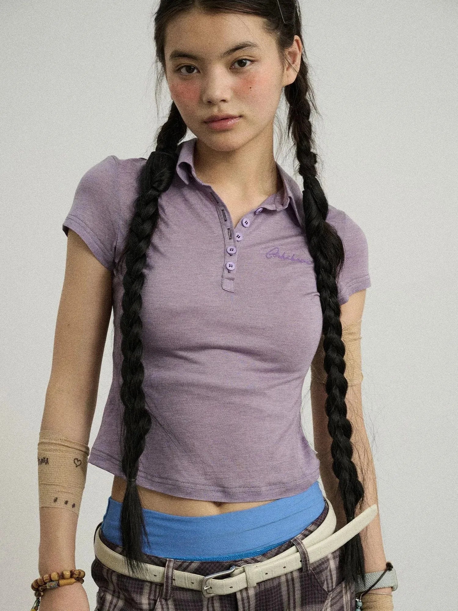 Glassine Polo Tee Slim Fit Breathable Short Sleeve Top