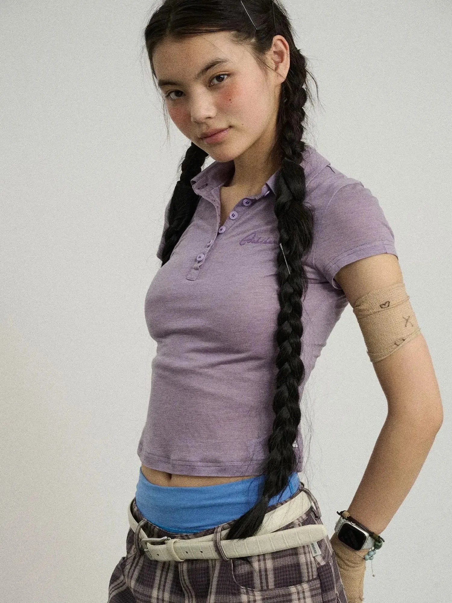 Glassine Polo Tee Slim Fit Breathable Short Sleeve Top