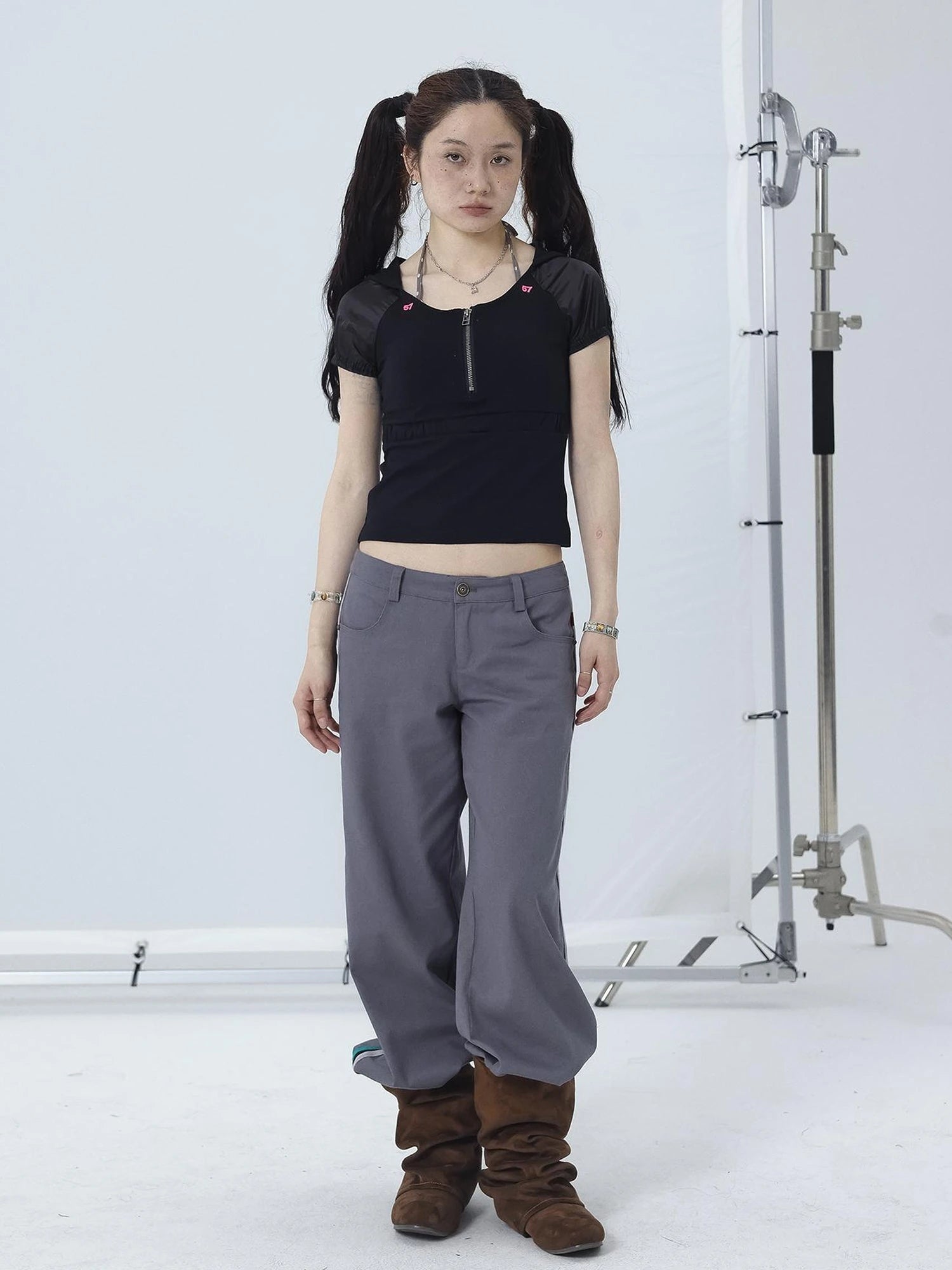 Gorpcore Y2K Zip Up Cropped Hoodie