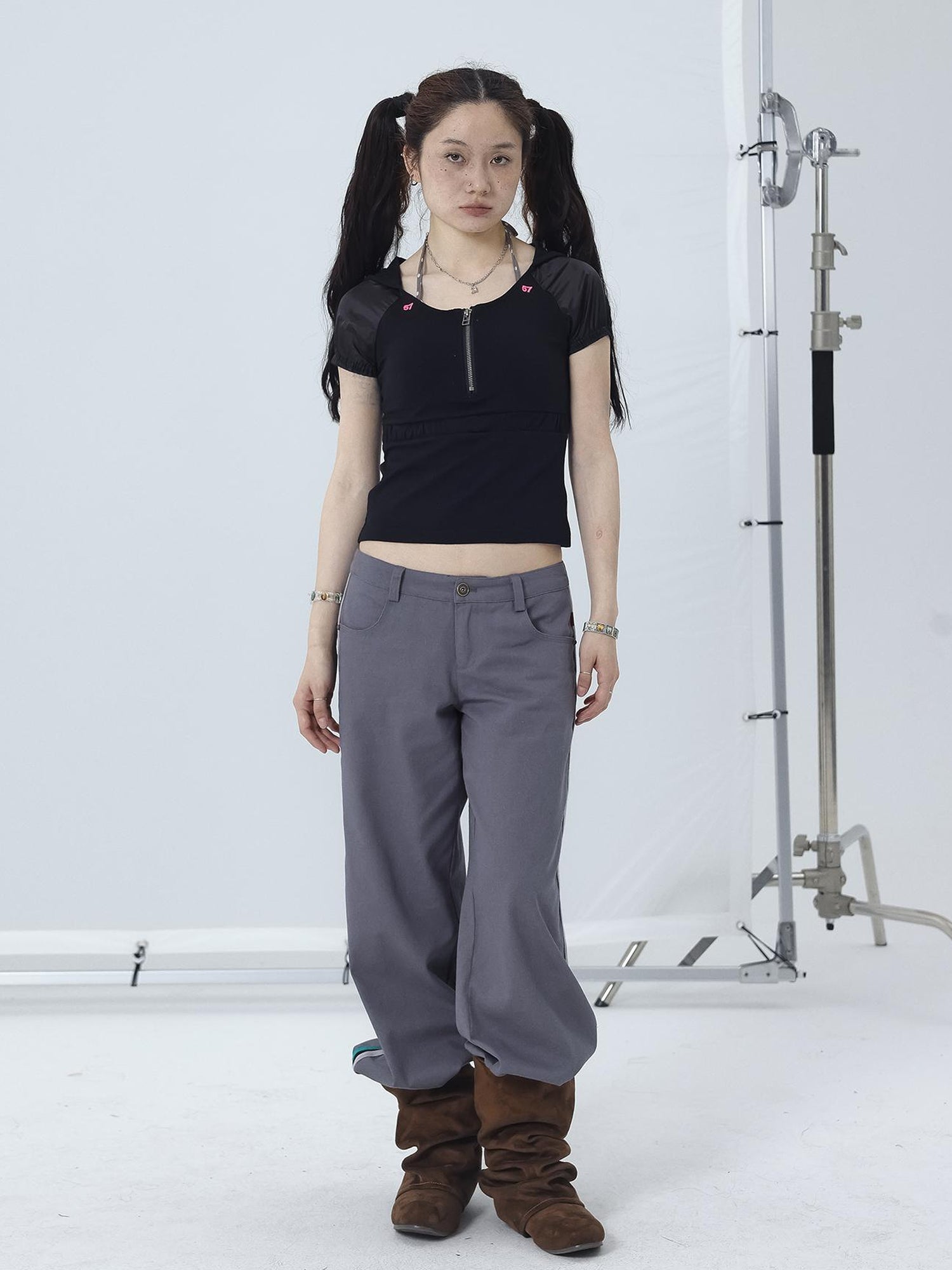 Achihara Gorpcore Y2K Zip Up Cropped Hoodie