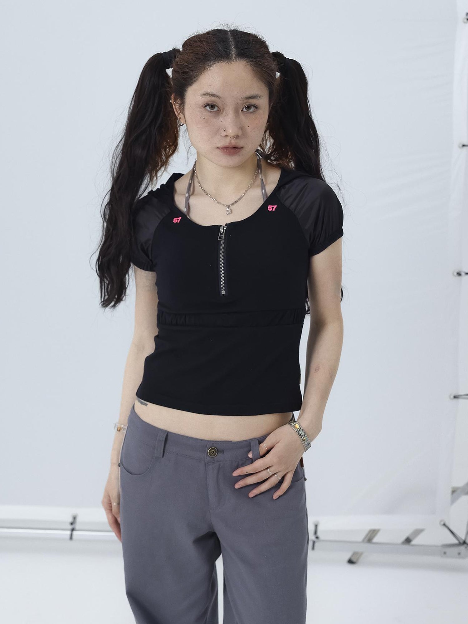 Achihara Gorpcore Y2K Zip Up Cropped Hoodie