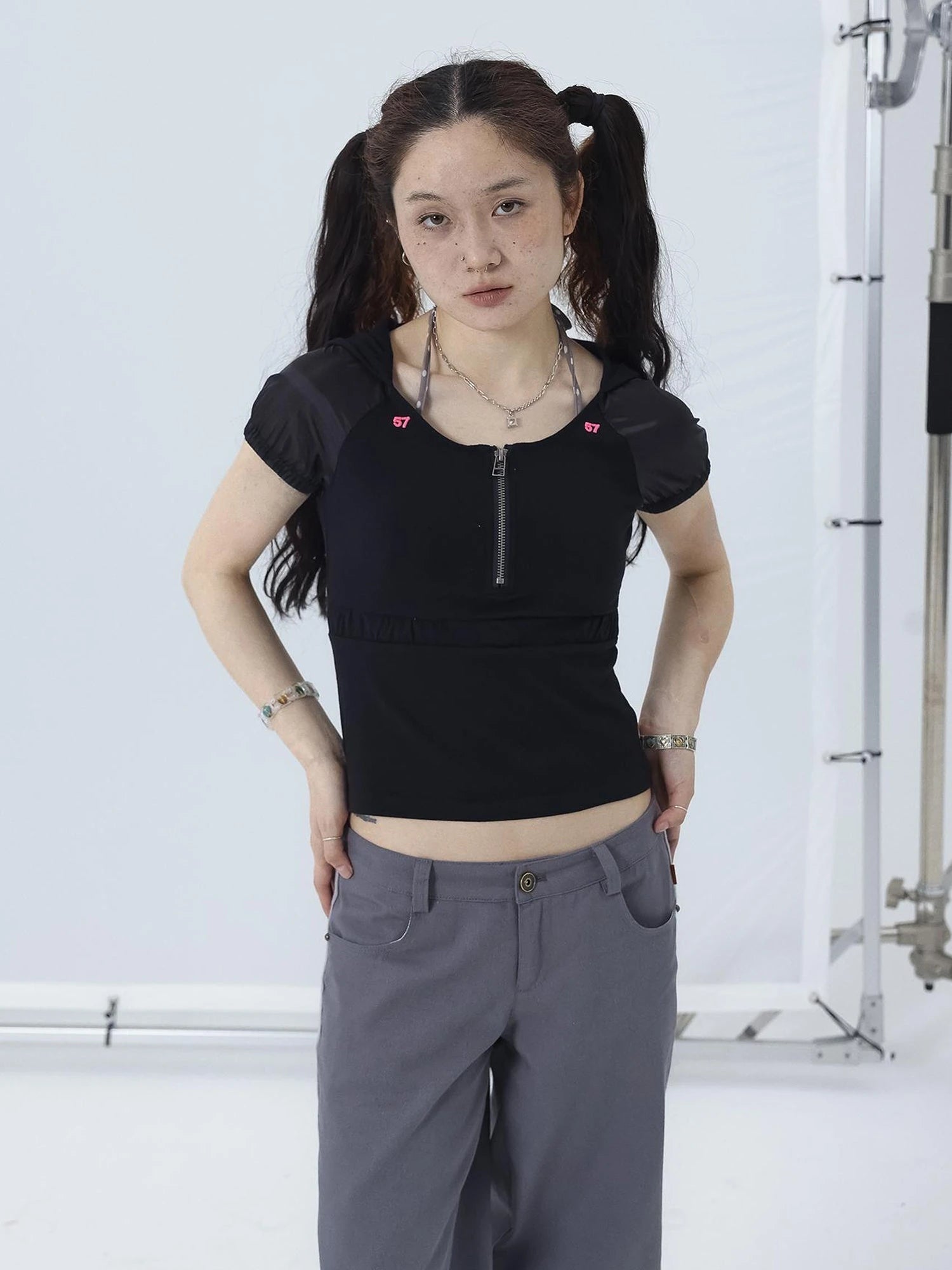 Gorpcore Y2K Zip Up Cropped Hoodie