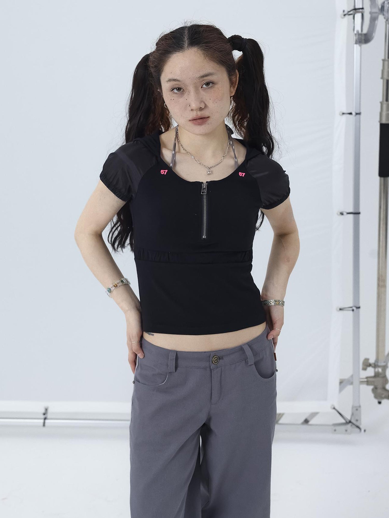 Achihara Gorpcore Y2K Zip Up Cropped Hoodie