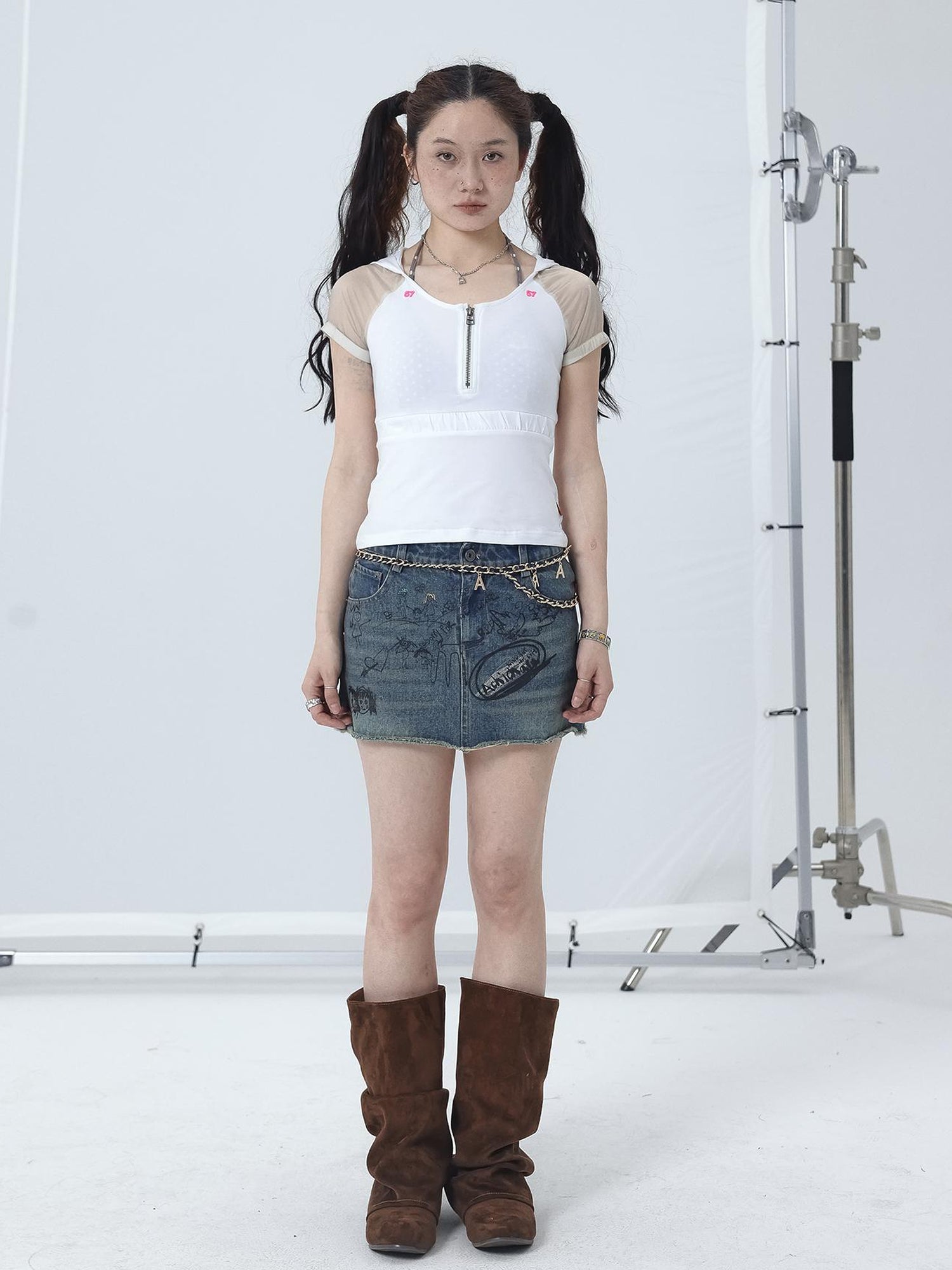 Achihara Gorpcore Y2K Zip Up Cropped Hoodie
