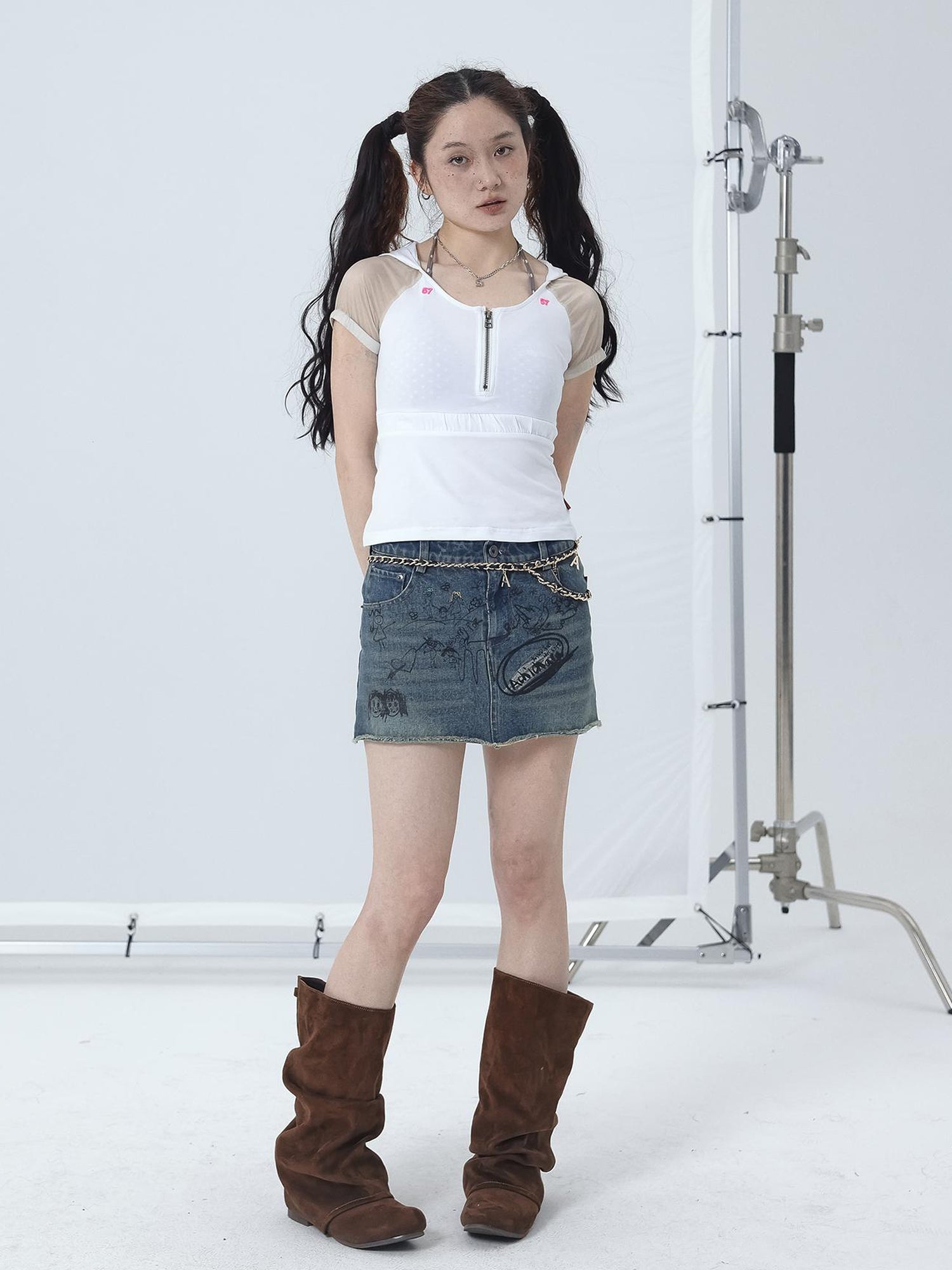 Achihara Gorpcore Y2K Zip Up Cropped Hoodie