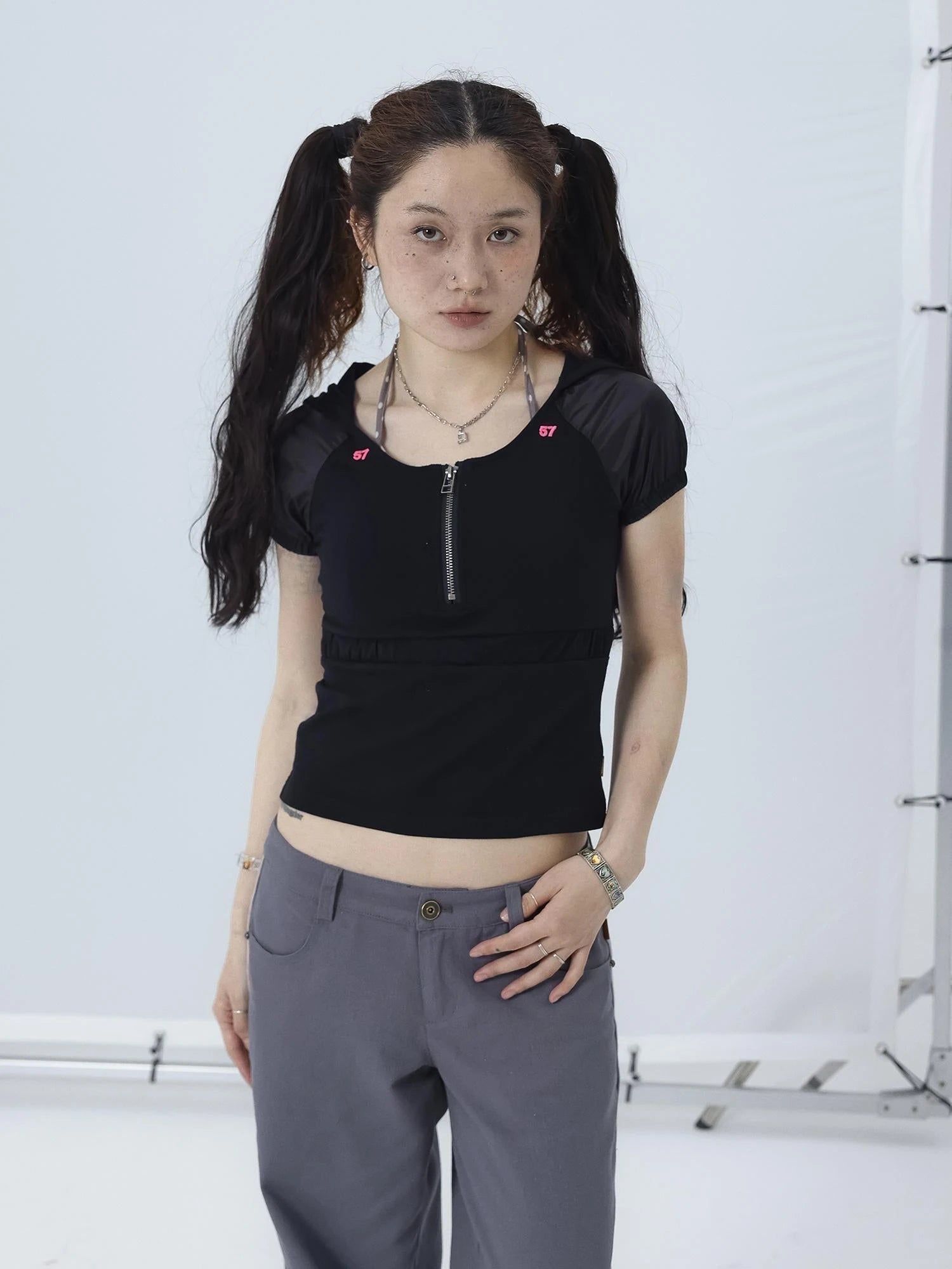 Gorpcore Y2K Zip Up Cropped Hoodie